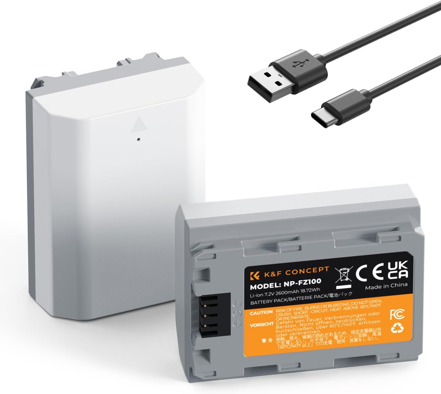 Detalle de K&F CONCEPT 2-Pack NP-FZ100 Battery (2600mAh) with USB-C Fast Charge for Sony Cameras