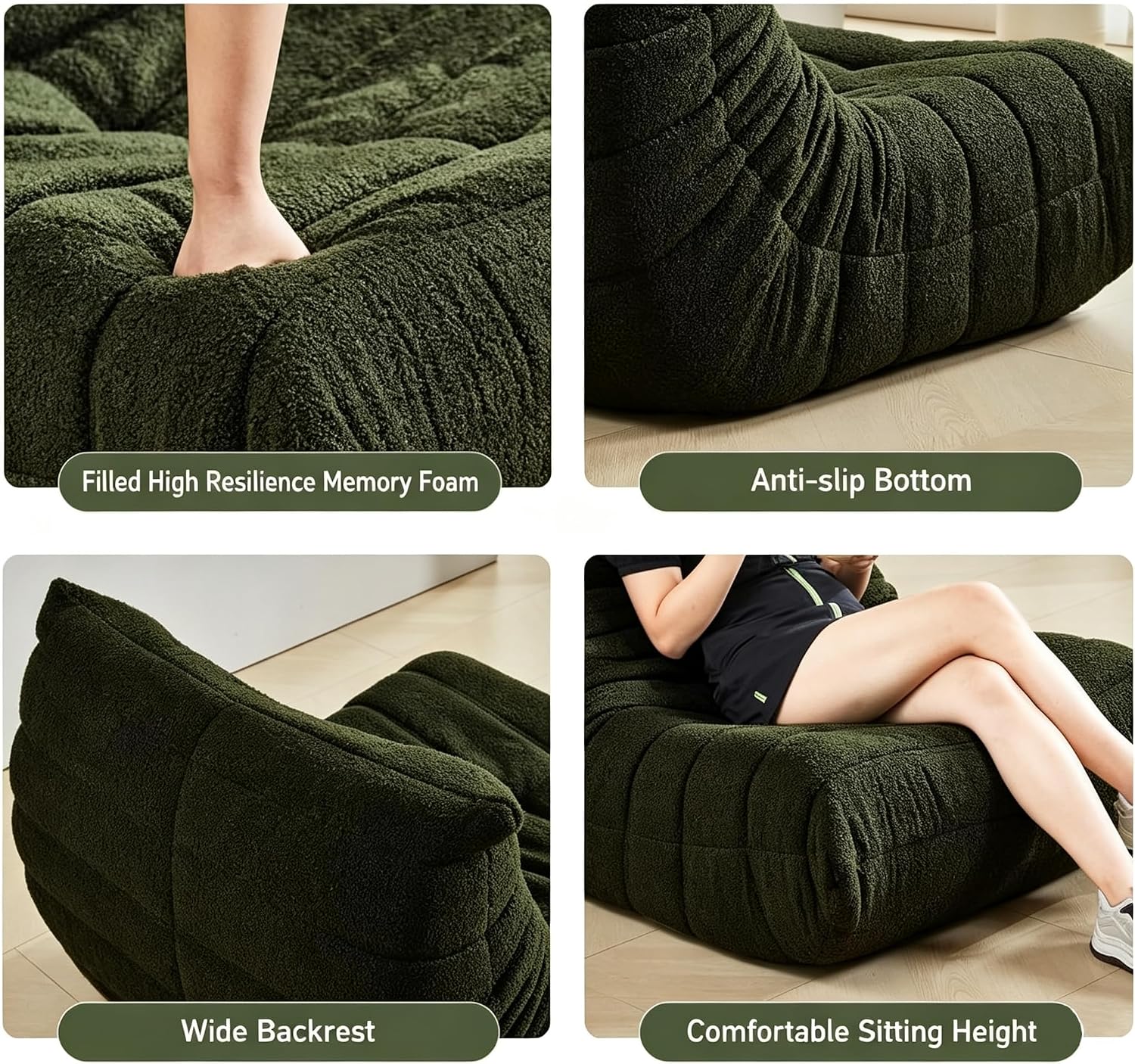 Detalle 1 de Bean Bag Chair Green memory foam support