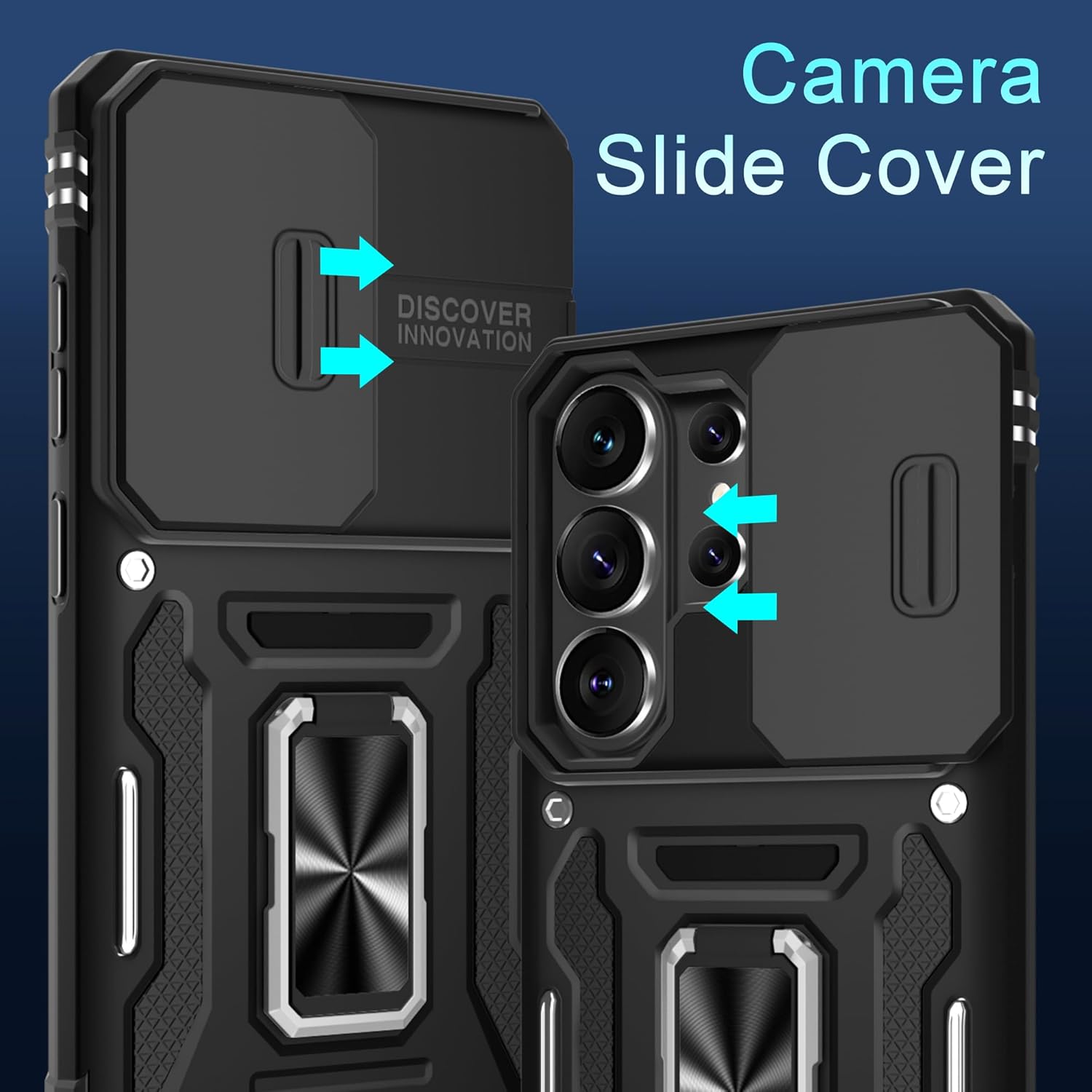 Detalle de DEERLAMN Case for Samsung Galaxy S26 Ultra 6.9-Inch with Slide Camera Cover, Screen Protector, and Rotating Ring Kickstand