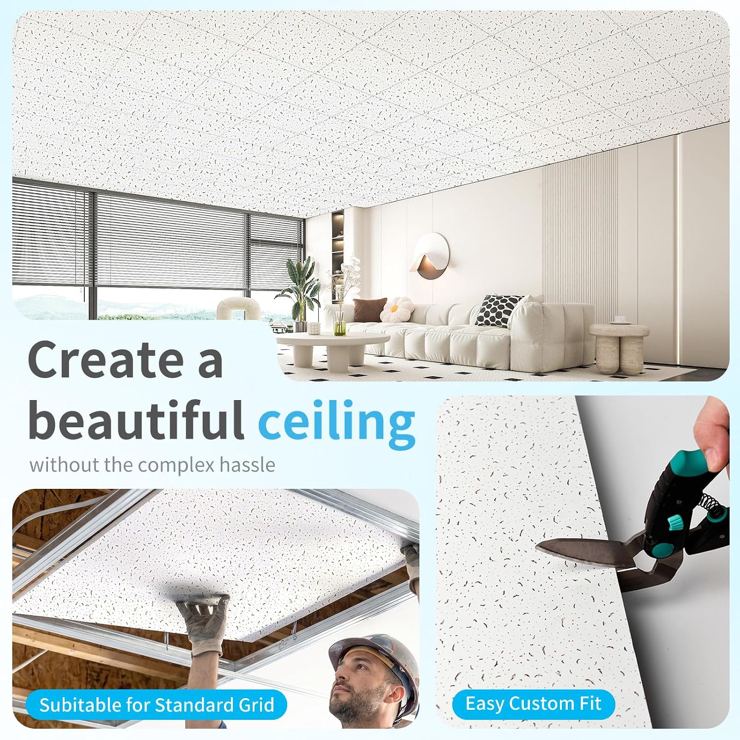 Detalle 2 de Art3d 2 x 2 ft PVC Drop Ceiling Tiles, White, 12-Pack