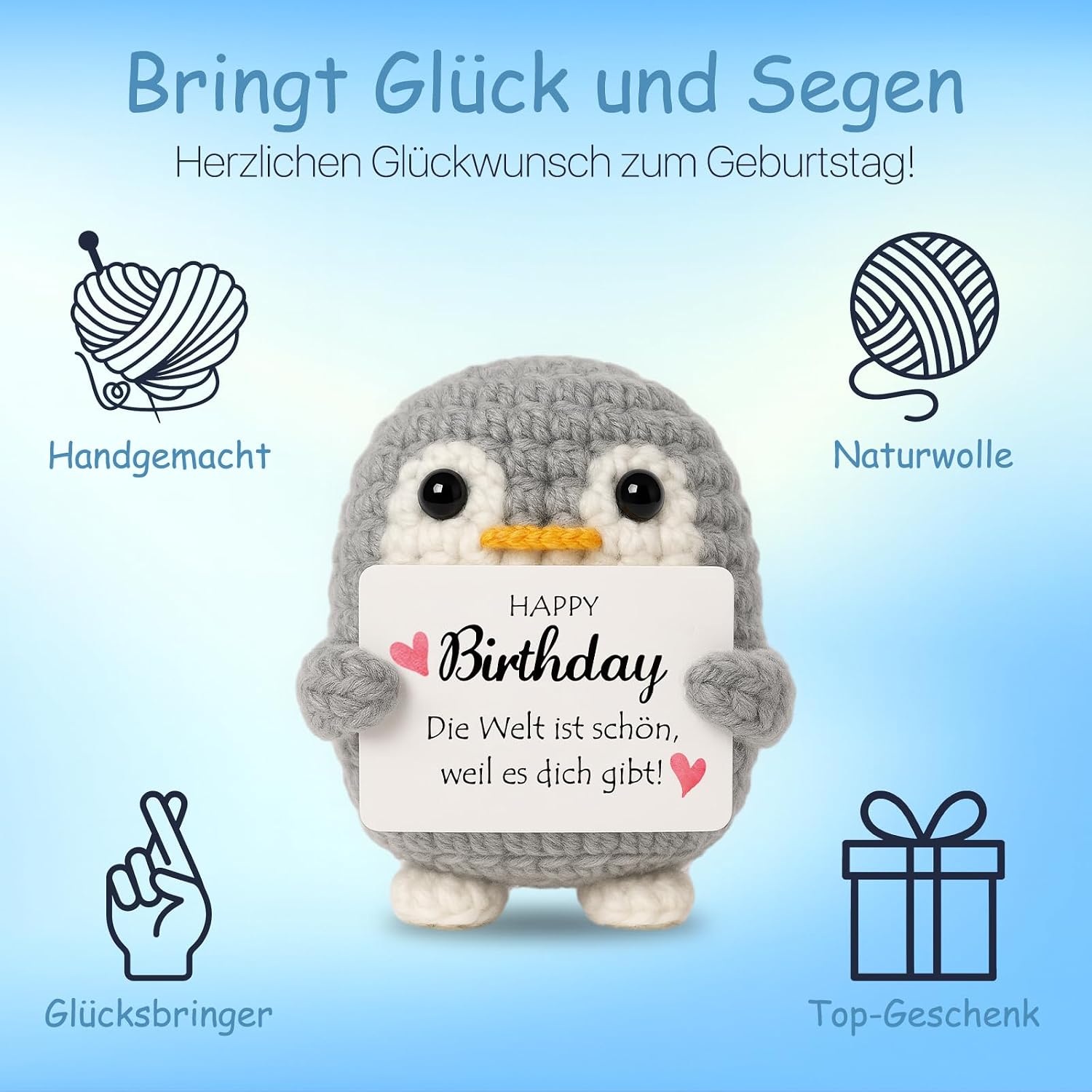 Detalle de Farbeele Fröhlicher Pinguin & Glücksbringer Schlüsselanhänger (Pocket Hug Positive Figur) – Geburtstagsgeschenk