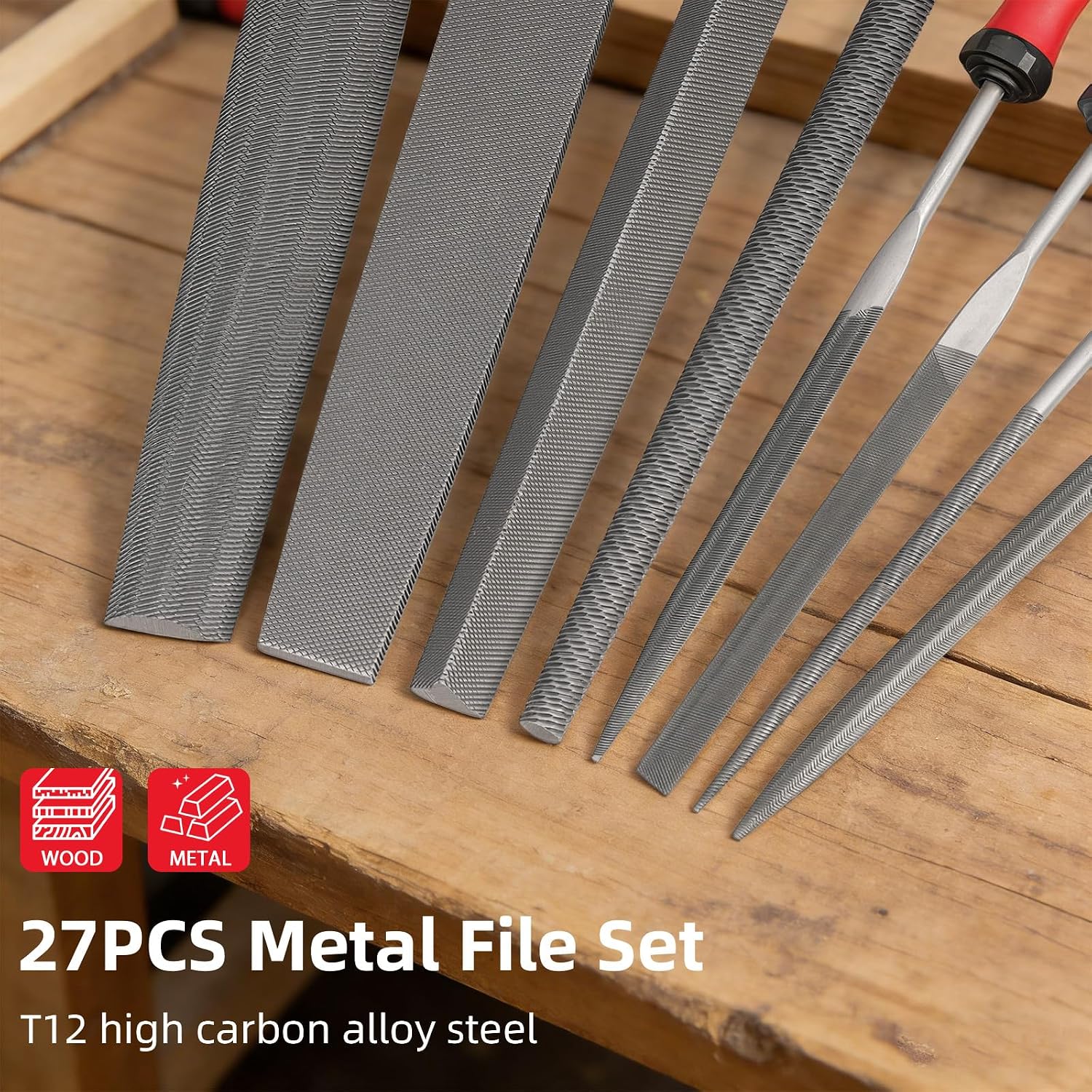 Detalle de CAFFORIK XN-FS27 27-Piece Metal File Set with Needle Files and Sandpapers