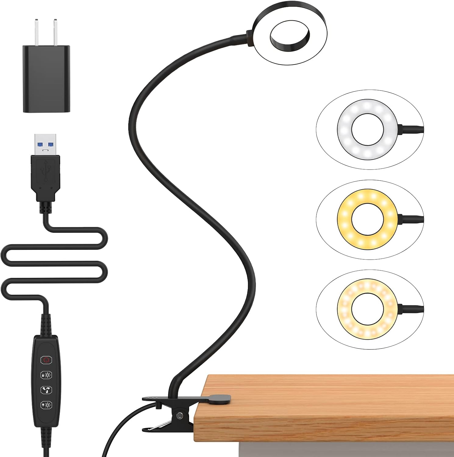 Detalle de iZELL TBL237-BK Clamp Desk Lamp, 3 Color Modes, 10 Brightness Levels