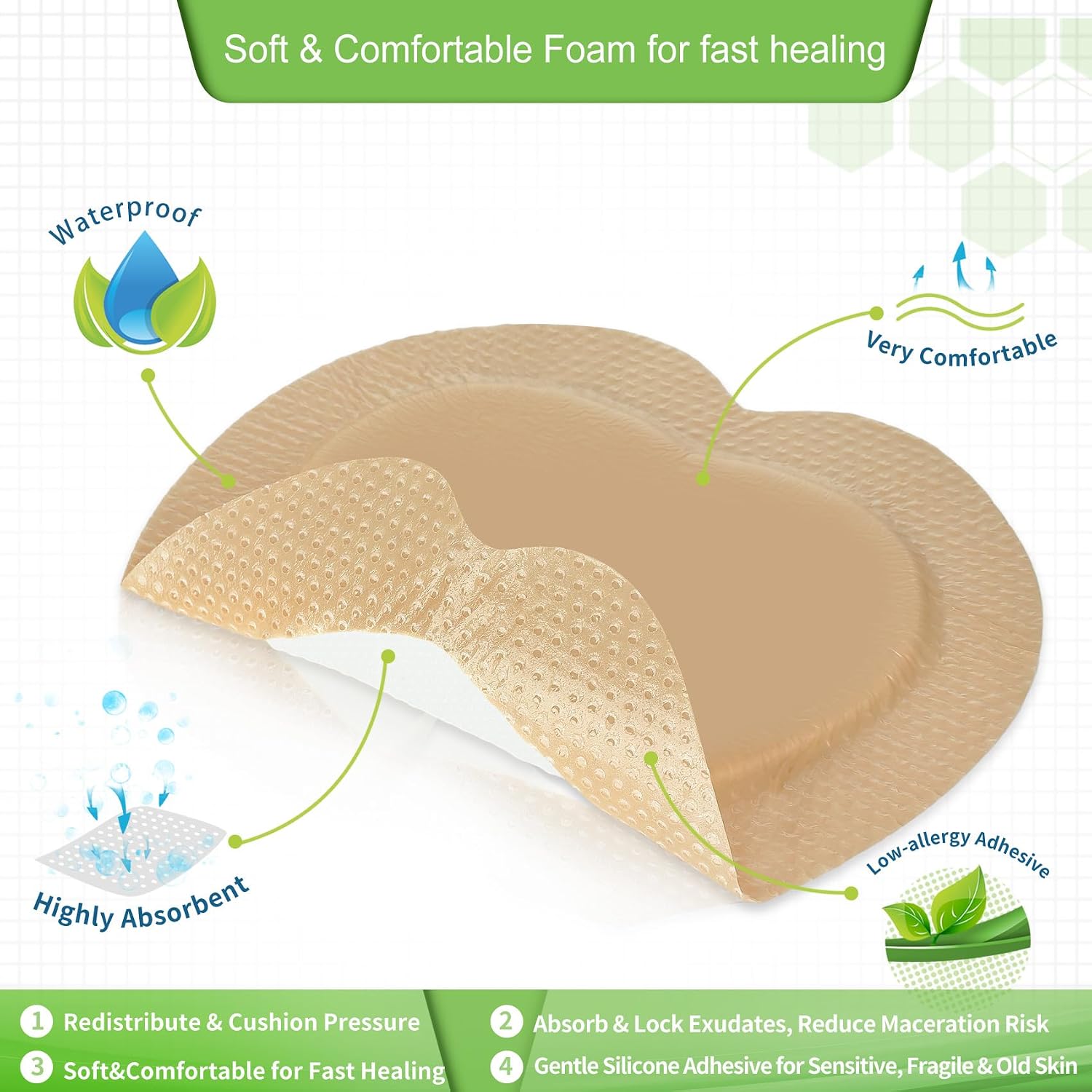 Detalle 2 de NeuHeils Sacrum Silicone Foam Dressing (7''x7''), Gentle Border, 5-Pack — for sacral pressure ulcers
