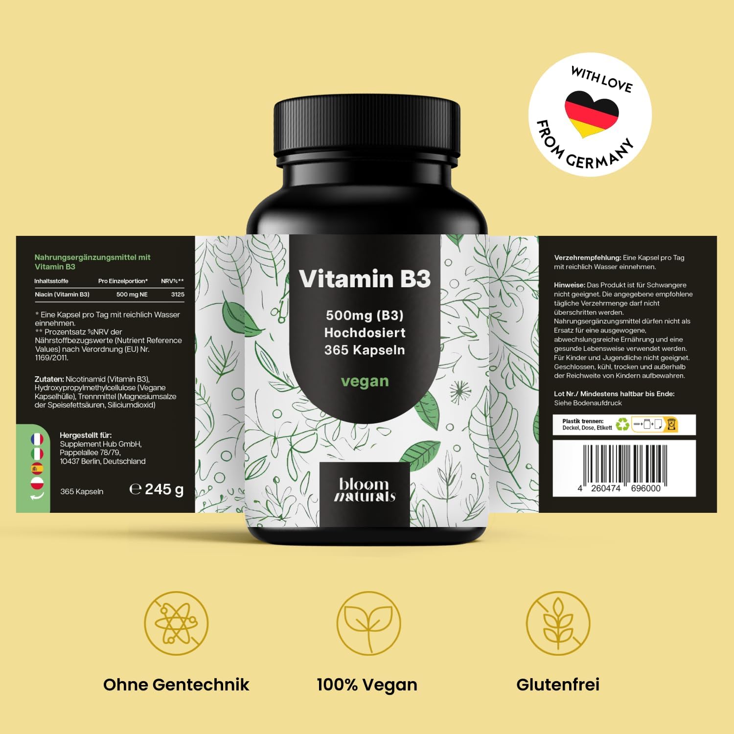 Thumbnail 6 de Vitamin B3 Niacinamid hochdosiert – 500 mg pro Kapsel, 365 Kapseln (vegan, produziert in Deutschland)