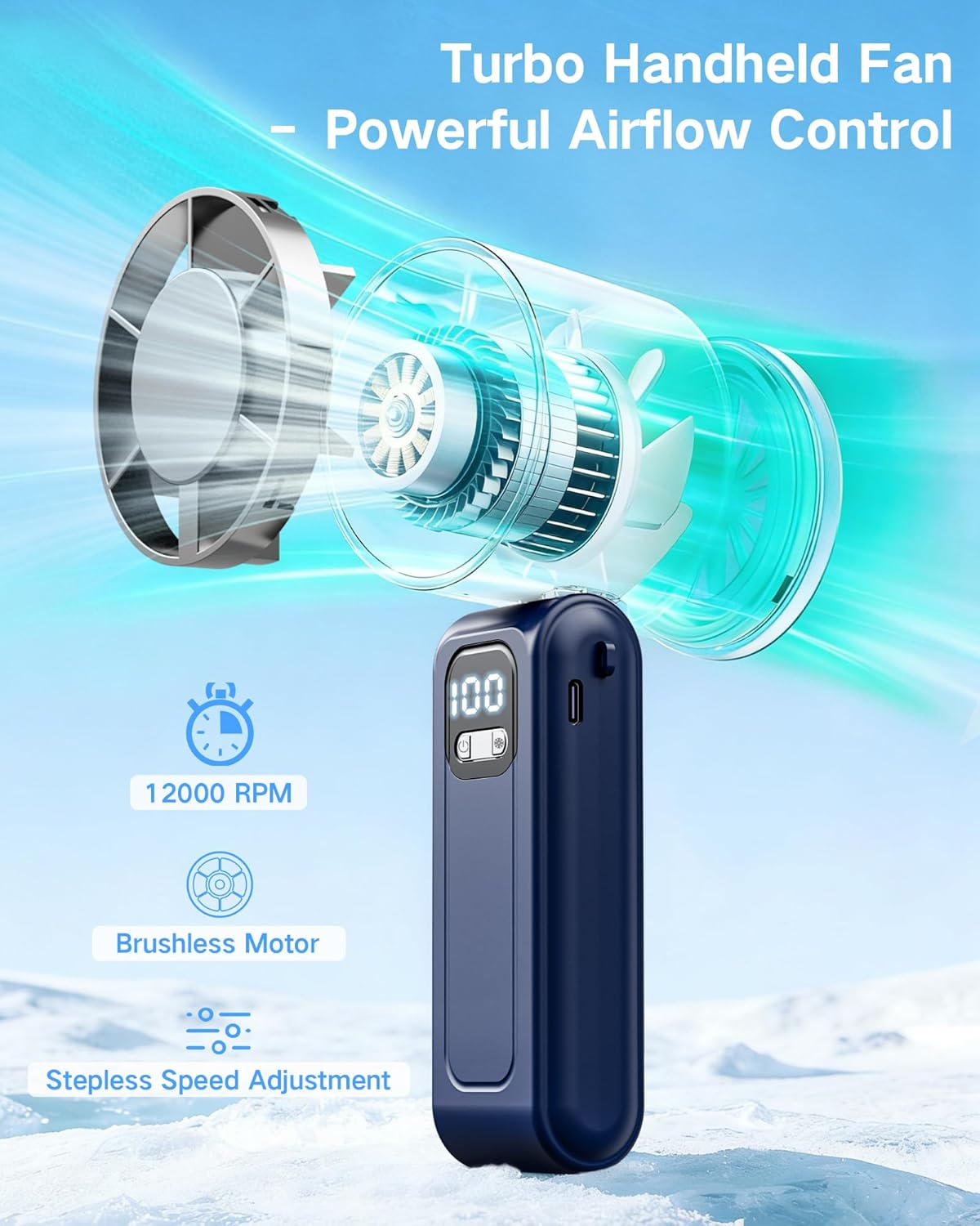Thumbnail 4 de Wudyfei Portable Handheld Fan with Ice Cooler: 3-in-1 Personal Cooler, 12,000 RPM, 5000mAh