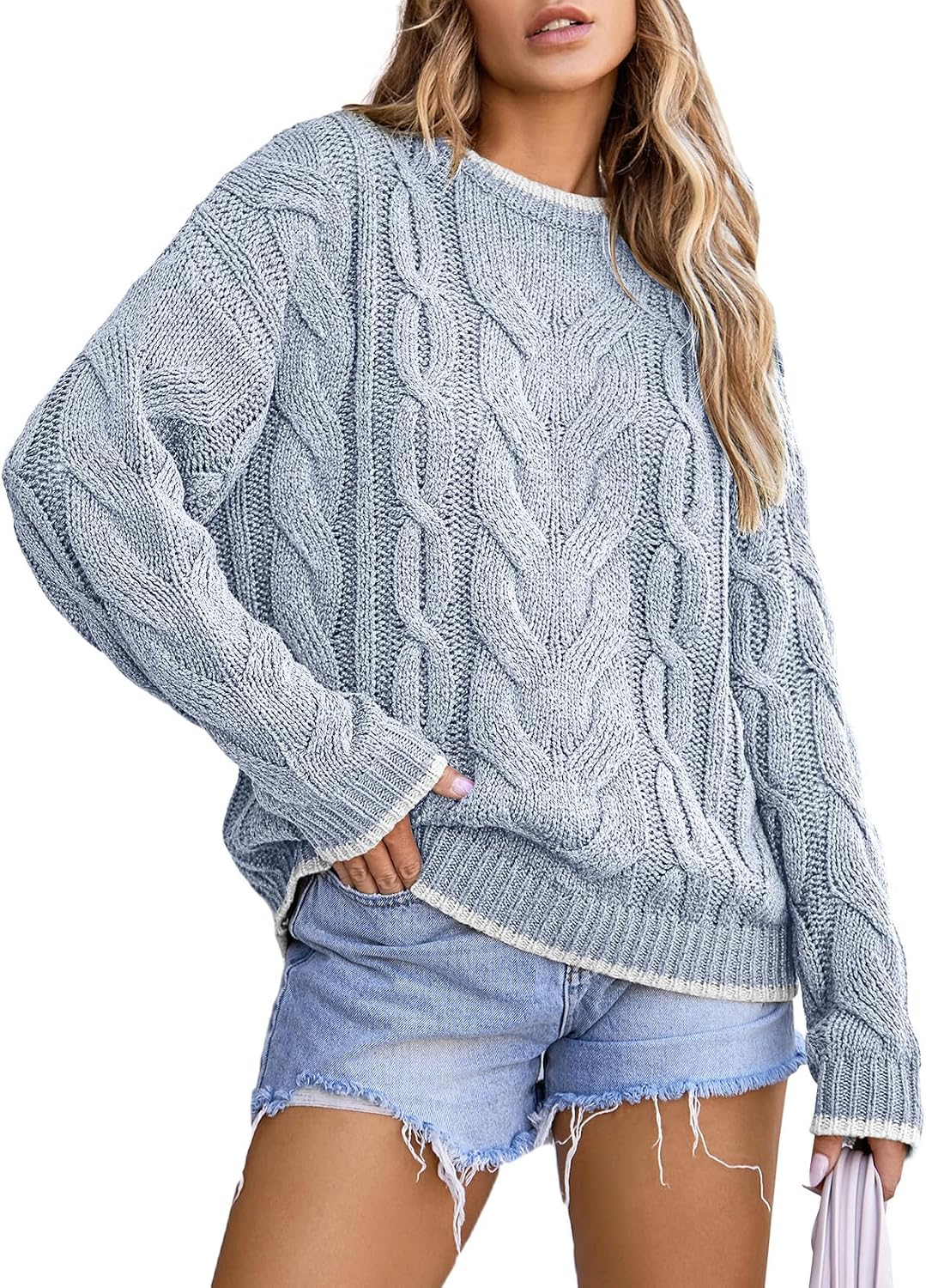 Thumbnail 6 de EVALESS Sweater Trendy Crewneck Color Block Knitwear