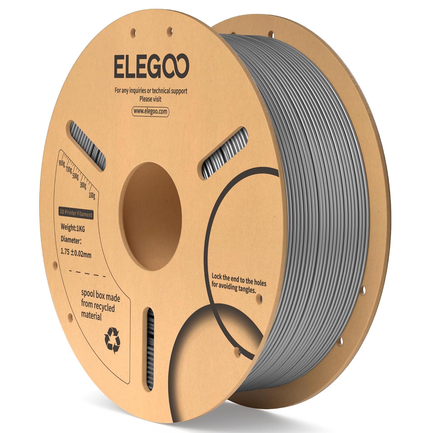 Detalle de ELEGOO PLA Filament 1.75mm Space Grey, 1KG spool (±0.02mm dimensional accuracy)
