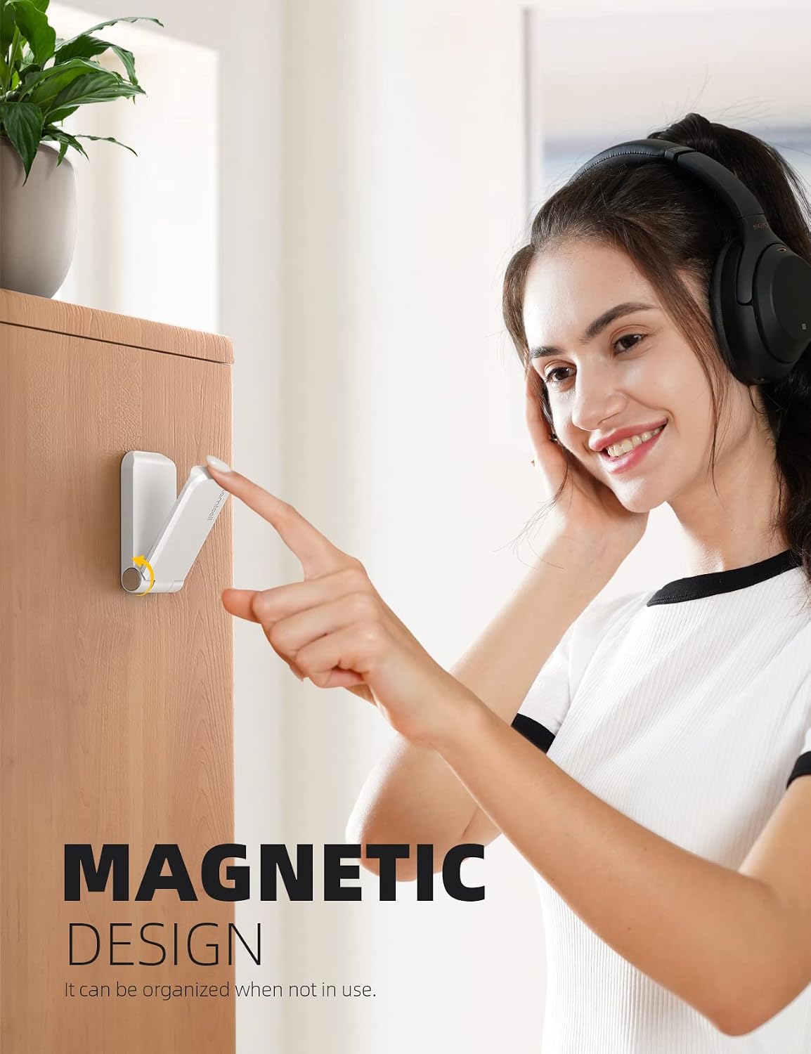 Detalle de Lamicall magnetische, faltbare Kopfhörerhalterung mit Klebeband (weiß) – universal für Over-Ear & Gaming-Headsets