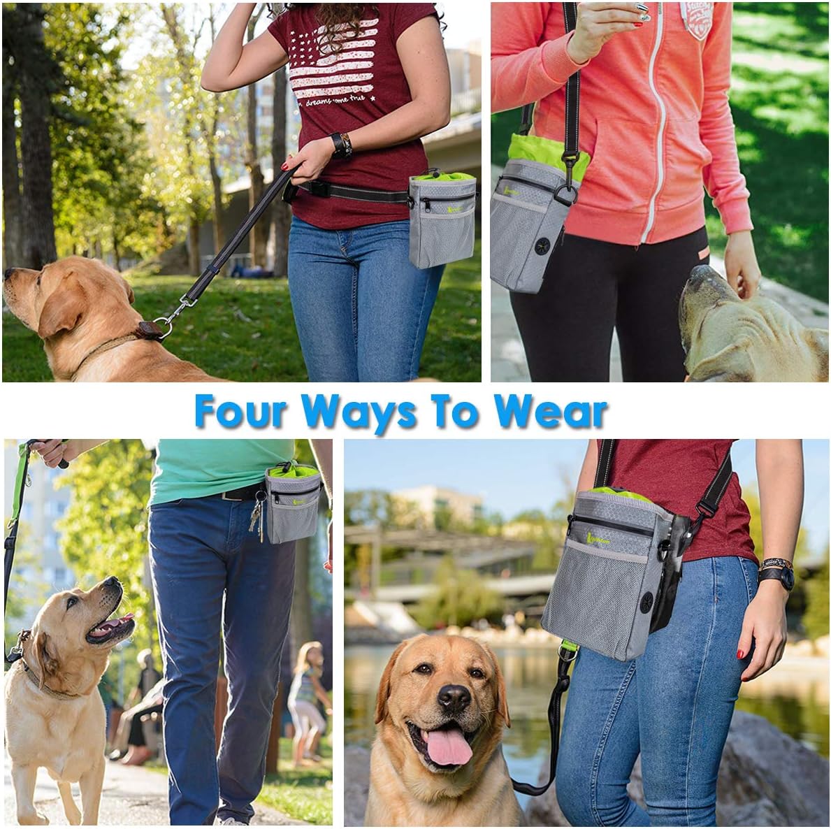 Detalle 2 de Lanktoo Dog Treat Pouch Bag with Poop Bag Holder (Grey+Green) – Waterproof, versatile walking companion