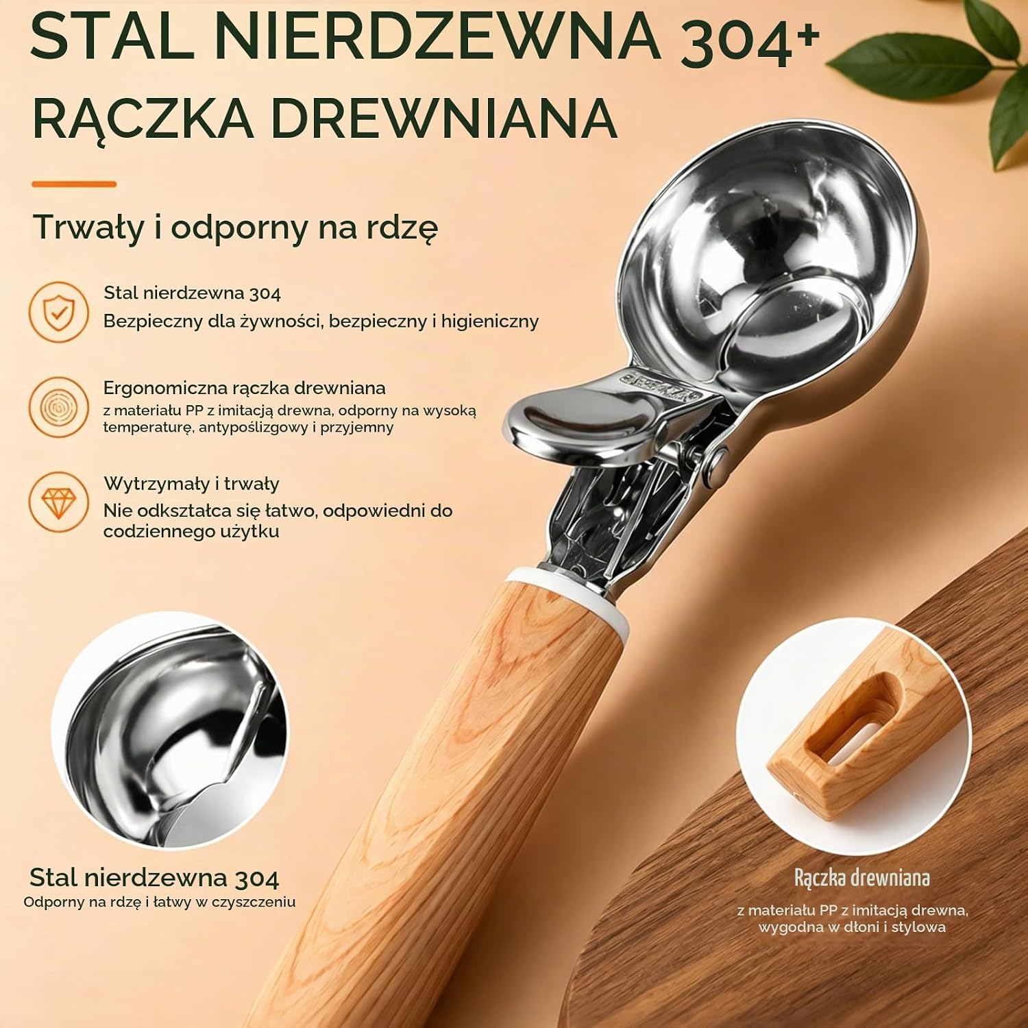 Detalle de Kisstta 679869 – łyżka do lodów ze stali nierdzewnej z wypychaczem