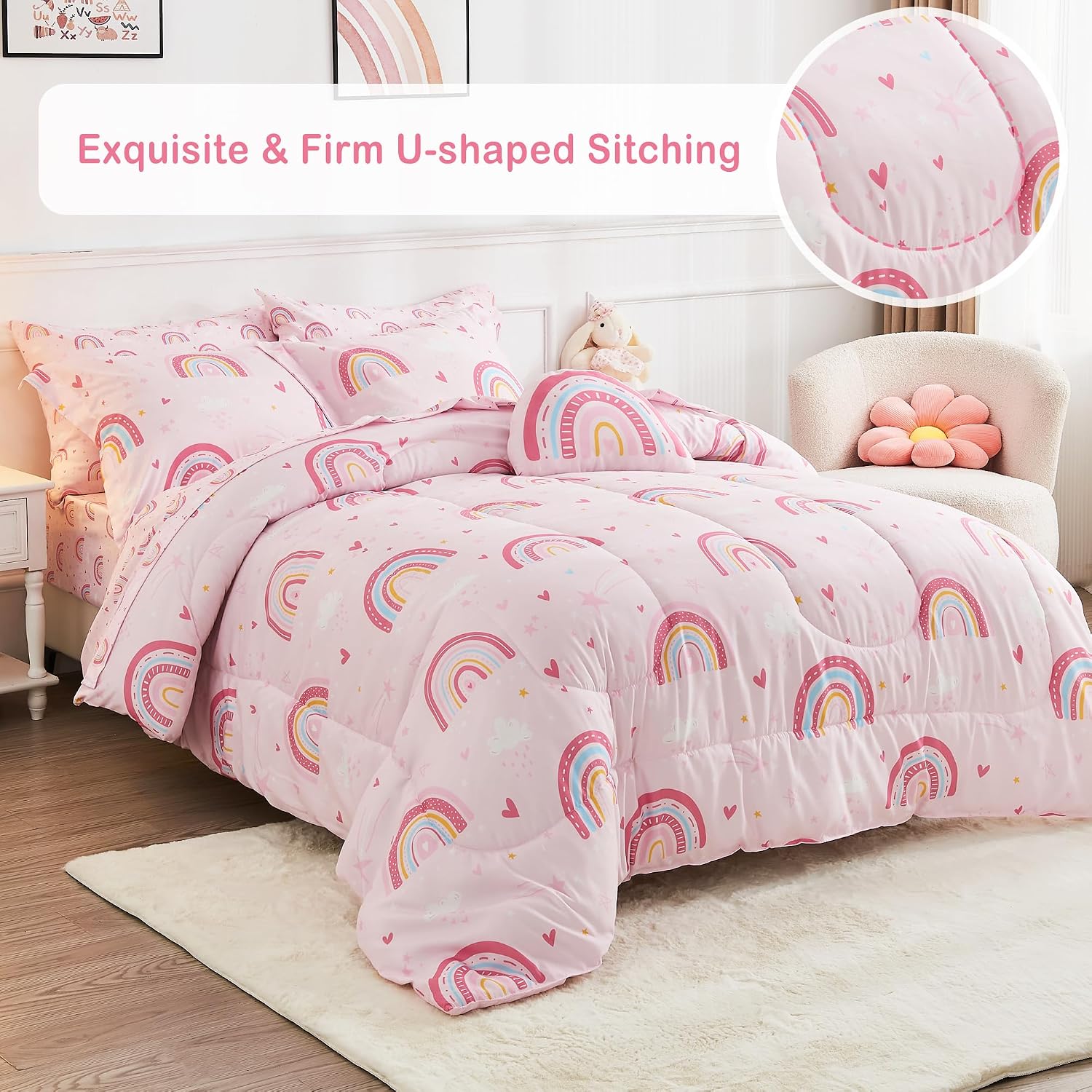 Thumbnail 2 de Mooreeke Twin Bed-in-a-Bag Set, Pink Rainbow Microfibre, 6 Pieces