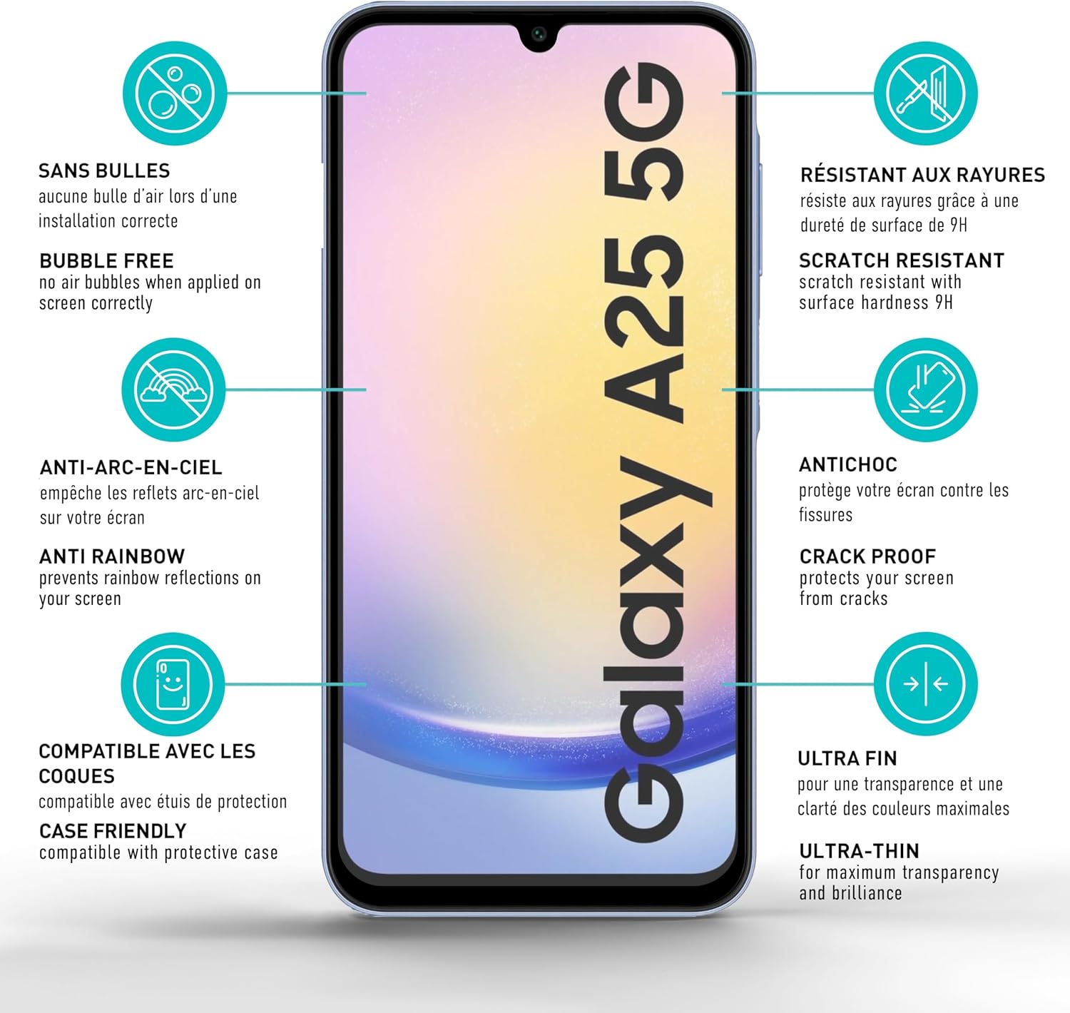 Detalle de smartect 2Pack_FS_MATT_Samsung_Galaxy_A25_5G mat gehard glas, 9H, 2 stuks