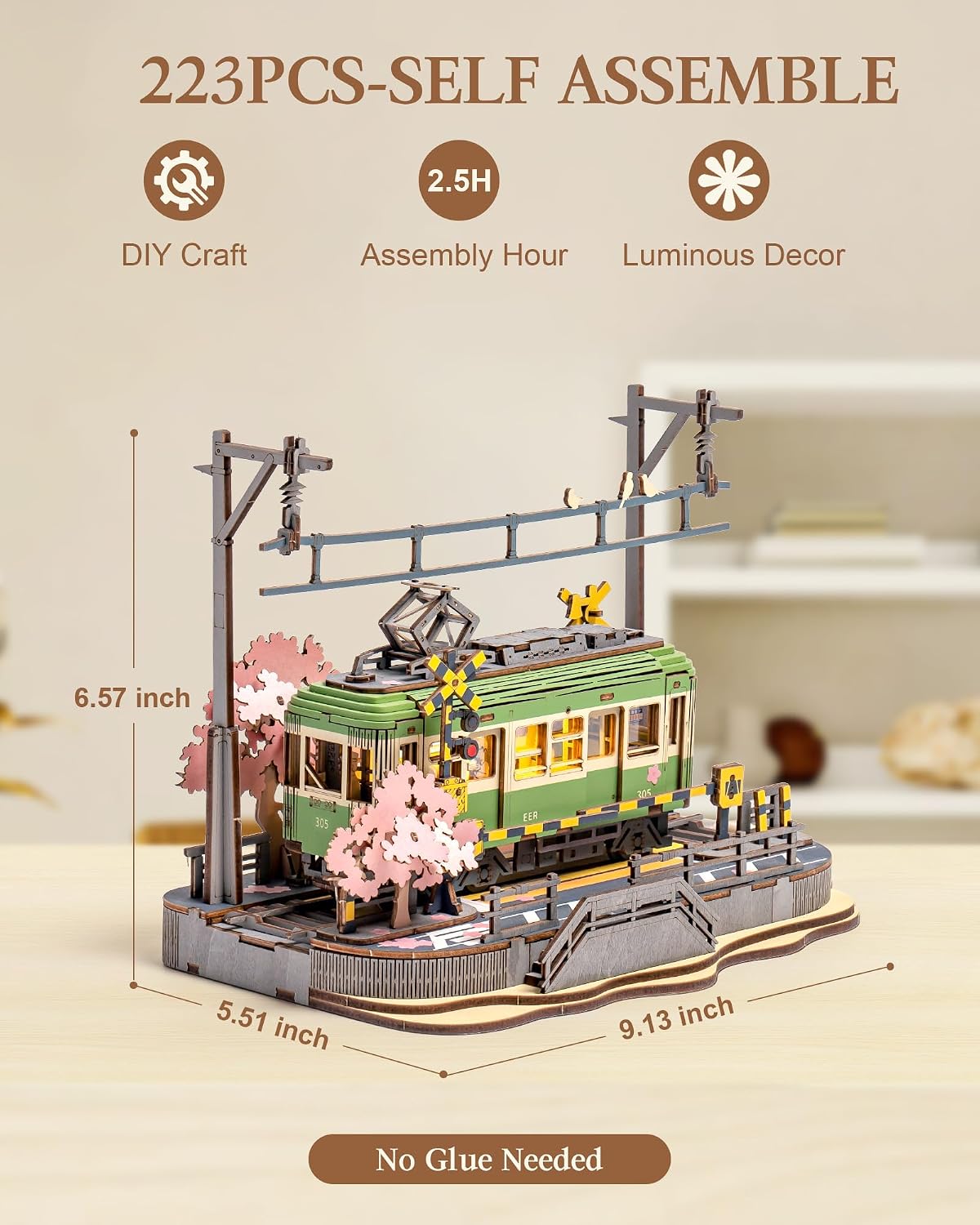 Thumbnail 2 de ROBOTIME Sakura Tram puzzle 3D in legno con luci 🎲