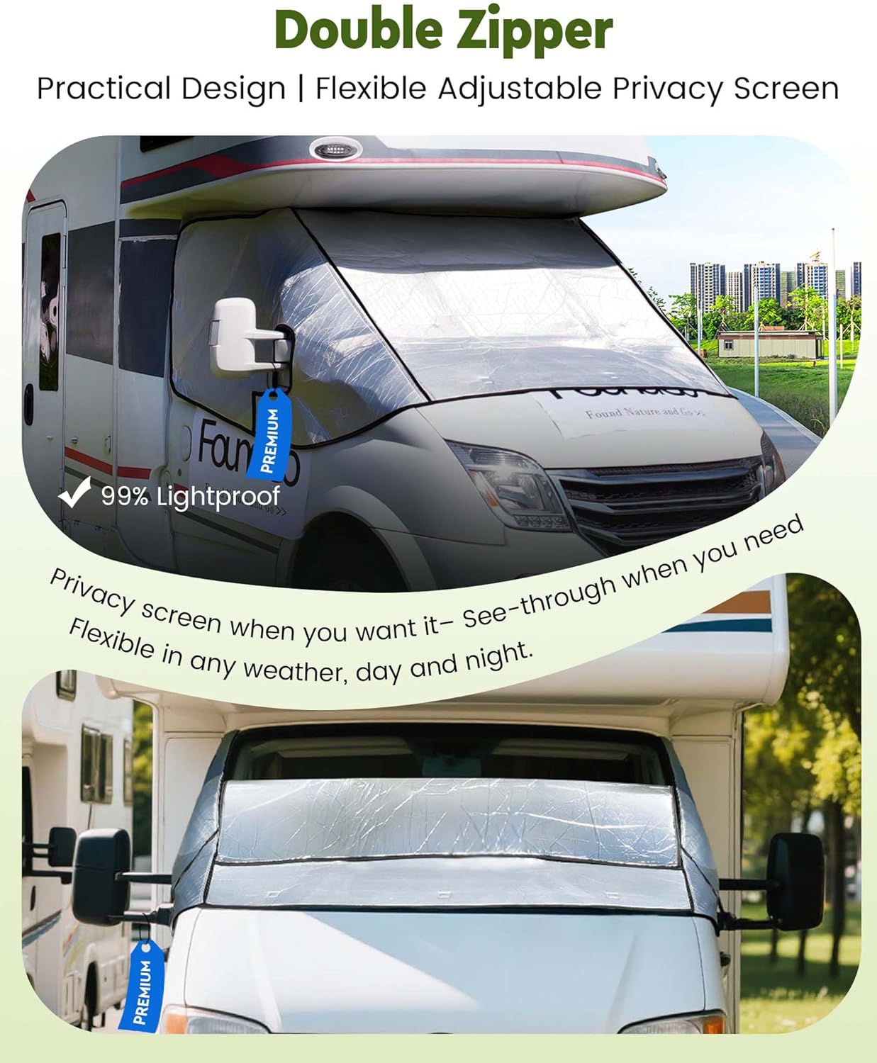 Thumbnail 4 de FoundGo Motorhome Windscreen Cover Thermal with Dual Zips – Waterproof, Aluminium Silver, Fits Fiat Ducato, Citroën Relay X250/290 & Peugeot Boxer (2006+) with Carry Bag