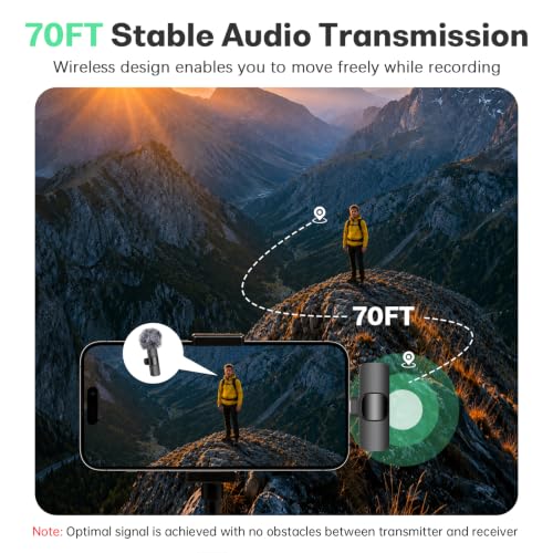 Detalle de aiworth Mini Wireless Lavalier Microphone for iPhone/iPad/Android – Dual Transmitters, Plug & Play