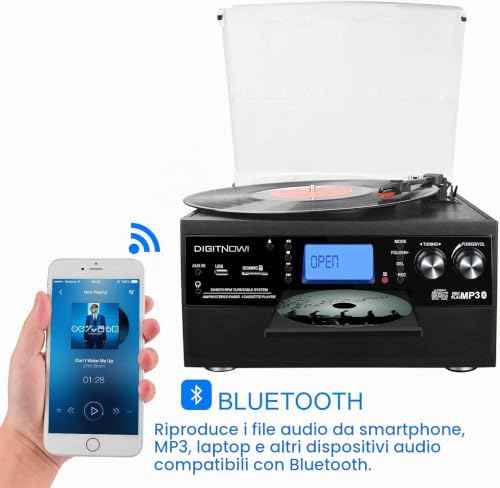Detalle 1 de DIGITNOW! Giradischi Bluetooth con codifica USB/SD, radio e altoparlanti stereo
