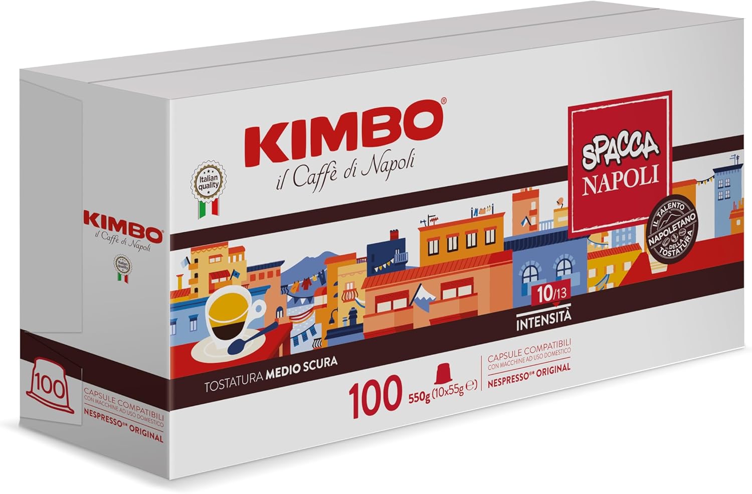 Detalle de Kimbo Spacca Napoli – Caffè compatibile Nespresso Original, miscela equilibrata e corposa (Intensità 10/13) – 100 capsule