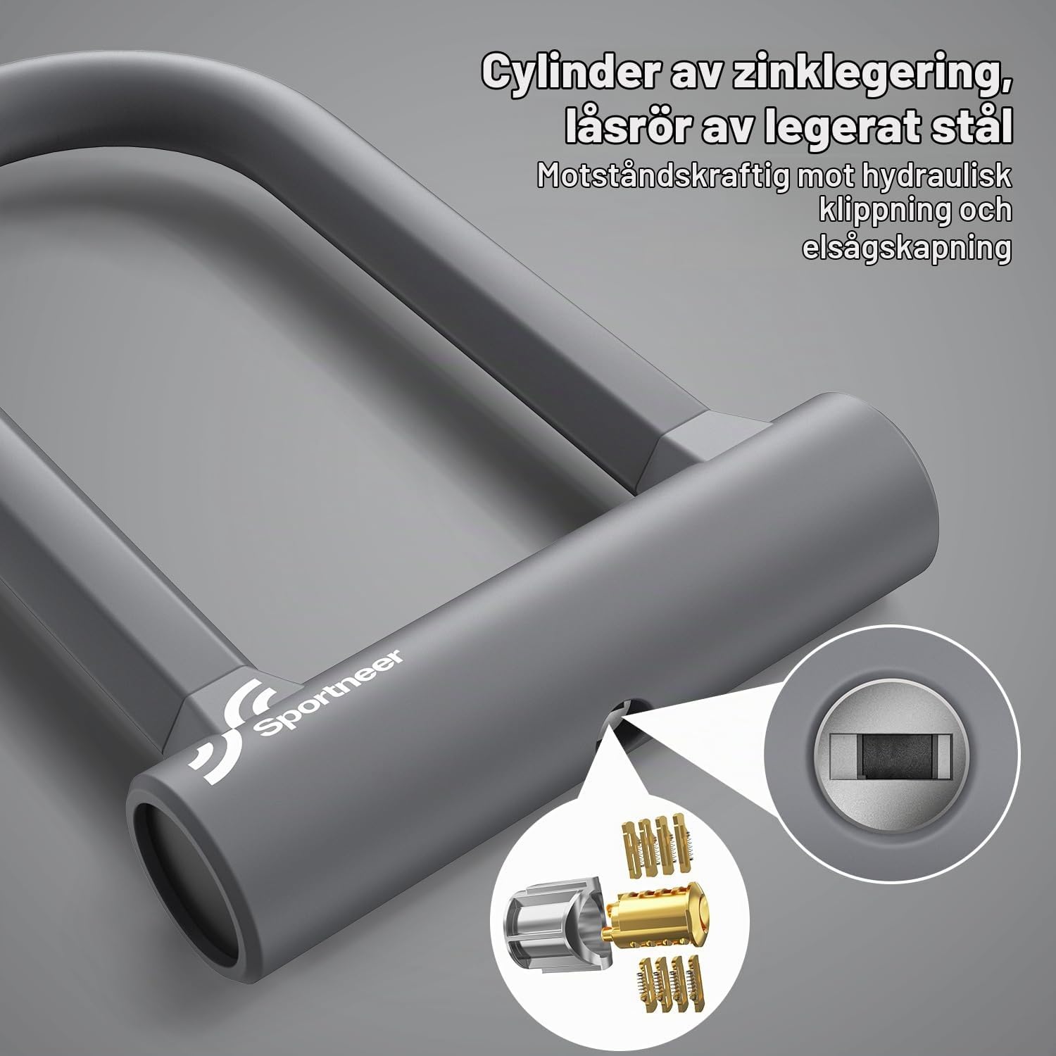 Detalle de Sportneer D-lås för cykel, 17 mm bygel med stålkabel och fäste