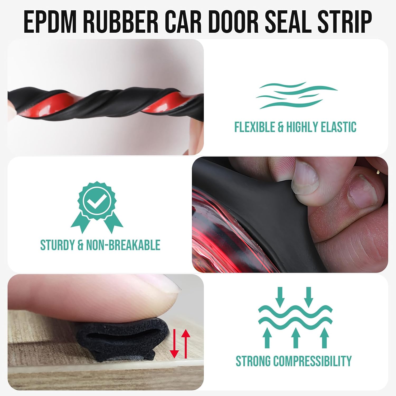 Thumbnail 5 de Jobon Car Door Seal Automotive Weather Stripping – Self-Adhesive D-Shape Rubber Seal (19x19mm, 300CM / 10FT)