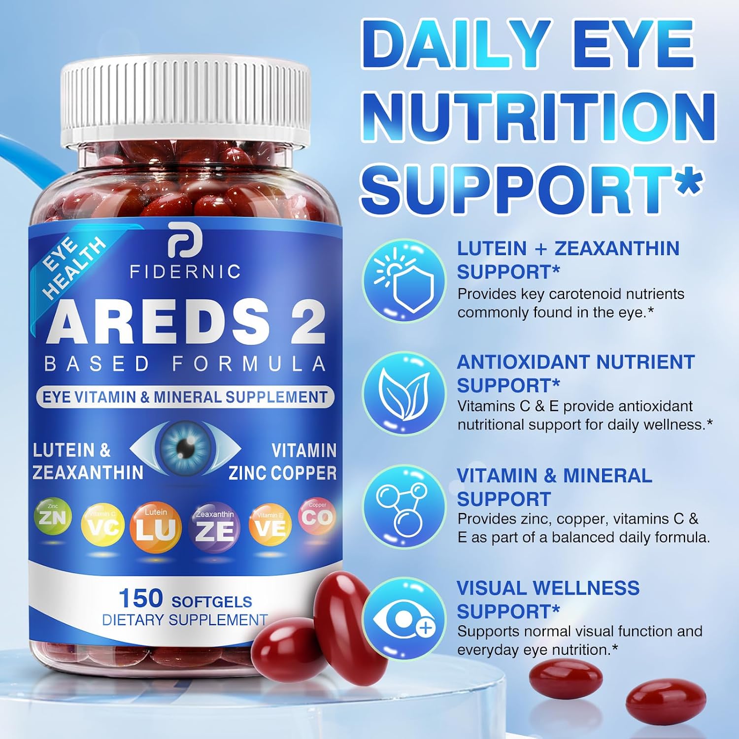 Detalle de FIDERNIC AREDS 2 Eye Vitamin & Mineral Supplement, 150 Softgels