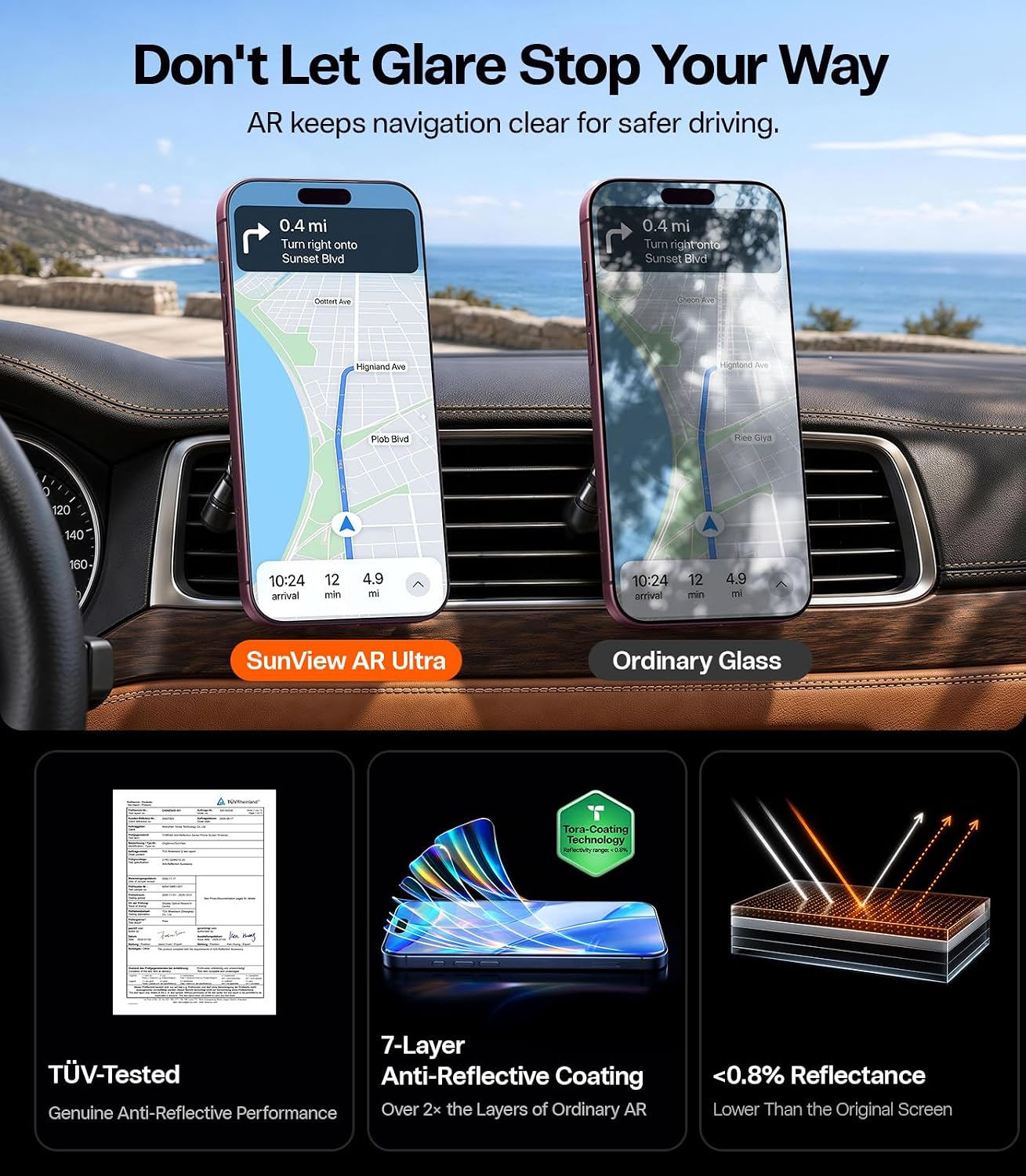 Detalle de TORRAS SunView AR Ultra Screen Protector for iPhone 18 Pro, Anti-Reflective 9H+ Glass