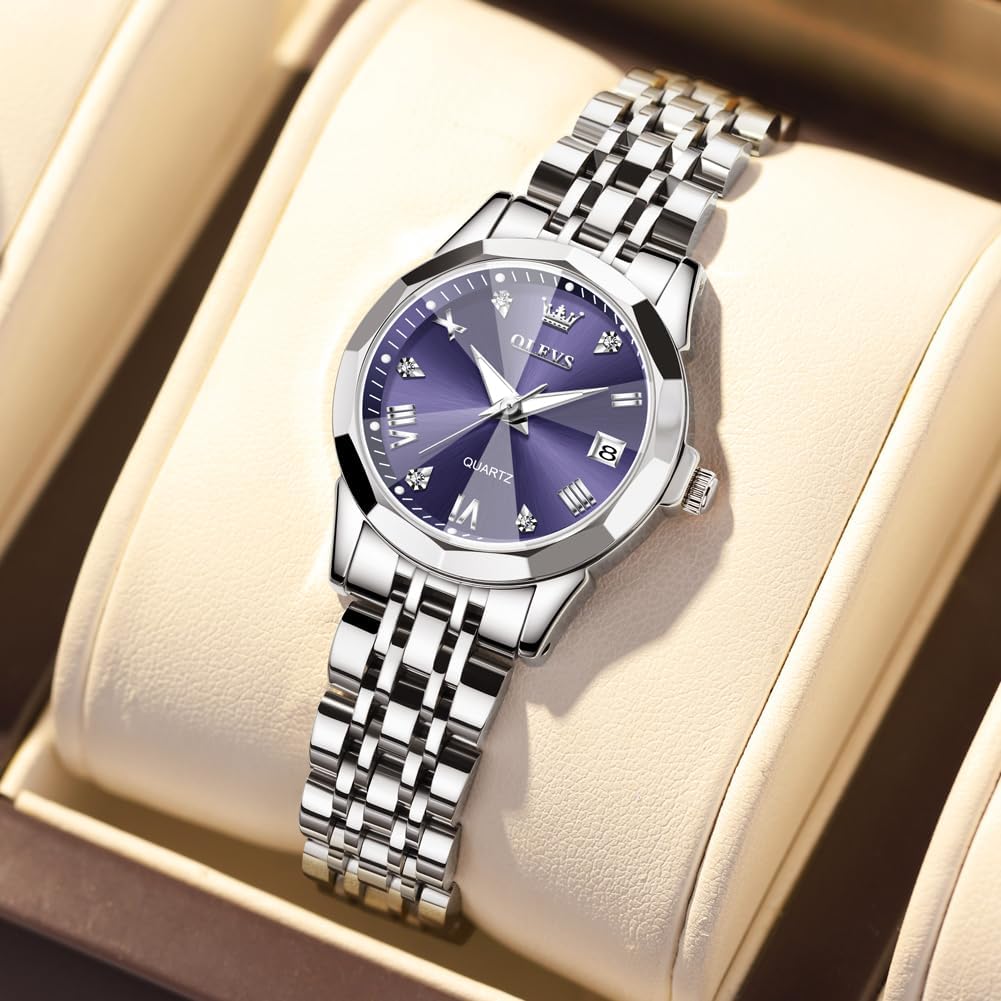 Thumbnail 1 de OLEVS Damen Uhr Quarzuhr mit Diamant Edelstahlarmband – Datumsanzeige, 30 m Wasserdicht