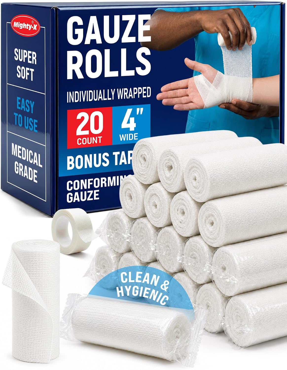 Detalle de Mighty-X Elastic Gauze Rolls, 20-Pack, 4 in x 4.1 yd, Latex-Free