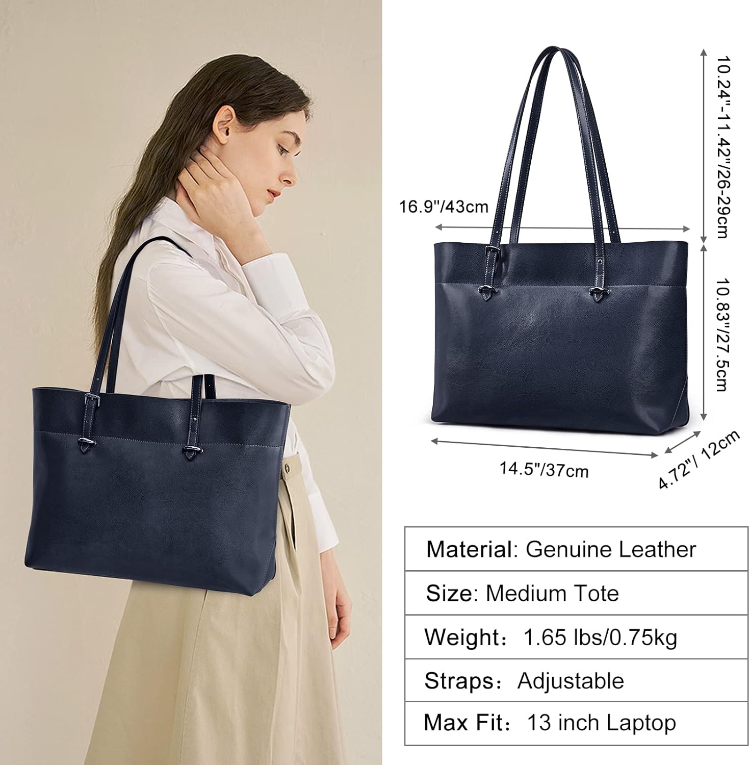 Thumbnail 4 de S-ZONE sac fourre-tout en cuir féminins grand format