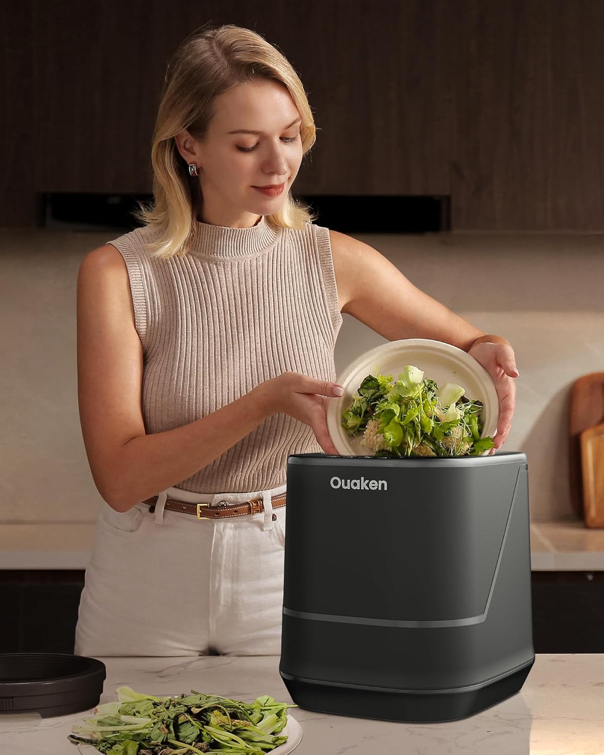 Detalle de Composter Elettrico da Cucina 4L Ouaken: compostaggio domestico silenzioso e senza odori