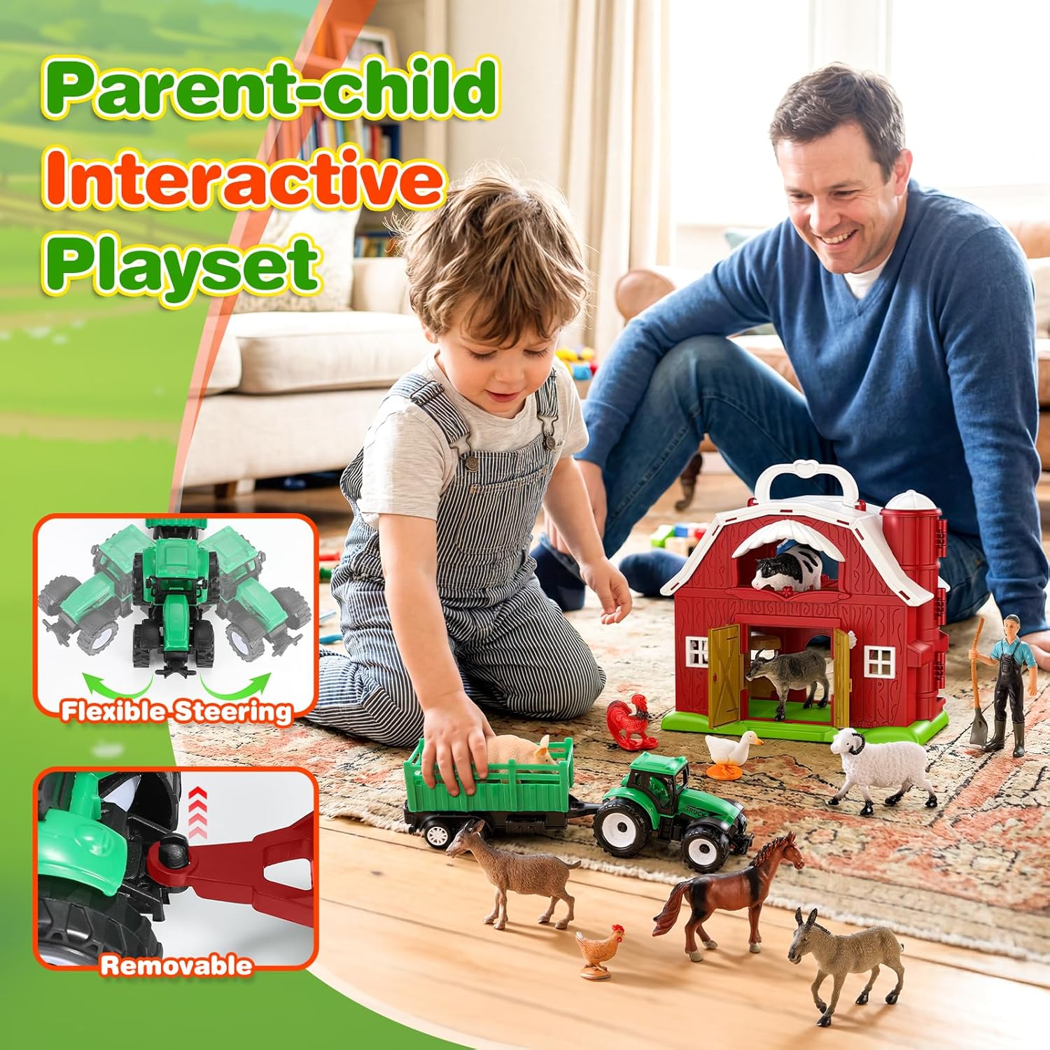 Detalle de HappyKidsClub Farm Animal Toys – Montessori Barn Playset for 1–4 Year Olds