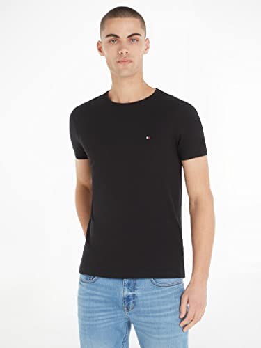 Detalle de Tommy Hilfiger Core Stretch Slim Fit Herren-T-Shirt, Schwarz, Baumwollstretch, Größe M