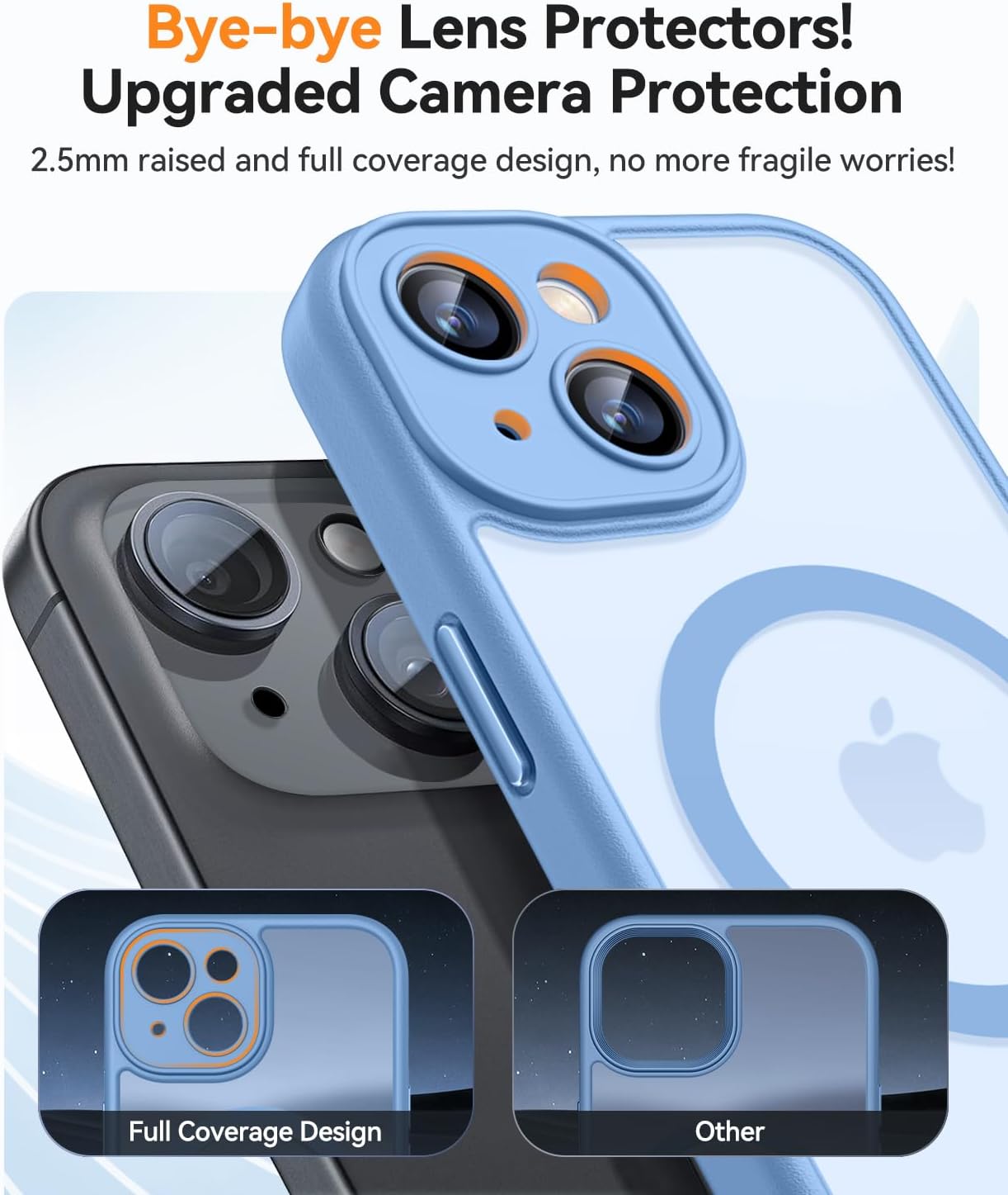 Detalle 2 de CANSHN Magnetic iPhone 13 Case (6.1") with full camera protection, MagSafe compatibility and matte translucent finish – Light Blue