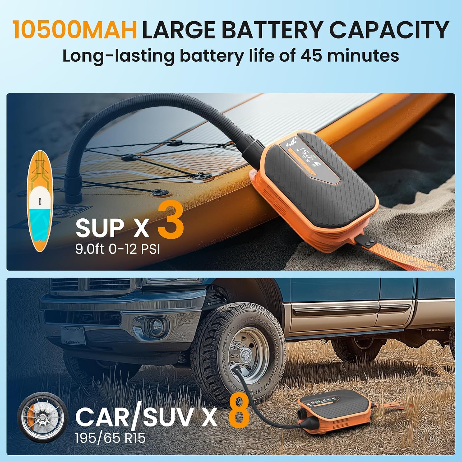 Detalle de TowerTop Sup Pumpe Akku mit 10500mAh – 50 PSI, 8 Düsen, 12V DC