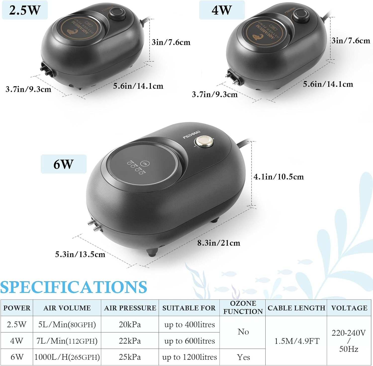 Detalle de FEDOUR 4W Aquarium Air Pump — Quiet, Adjustable Oxygenation for Up to 600L Tanks