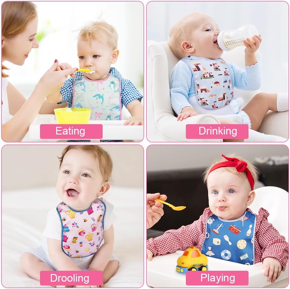 Detalle de Aolso Bavaglini Neonato Impermeabile con Tasca – Set da 7 Bavaglini Lavabili per 6 mesi – 3 anni, con allacciatura e Pieghe laterali