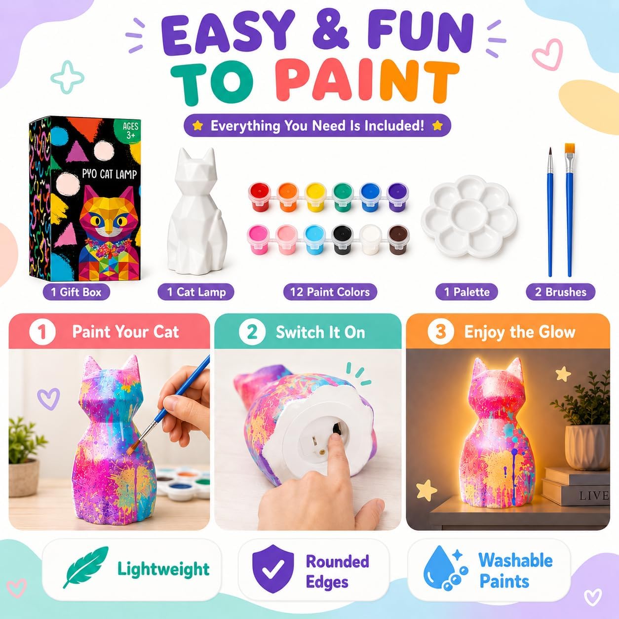 Detalle 2 de Goodyking Paint Your Own Cat Lamp Kit for Kids ๐จ๐ช