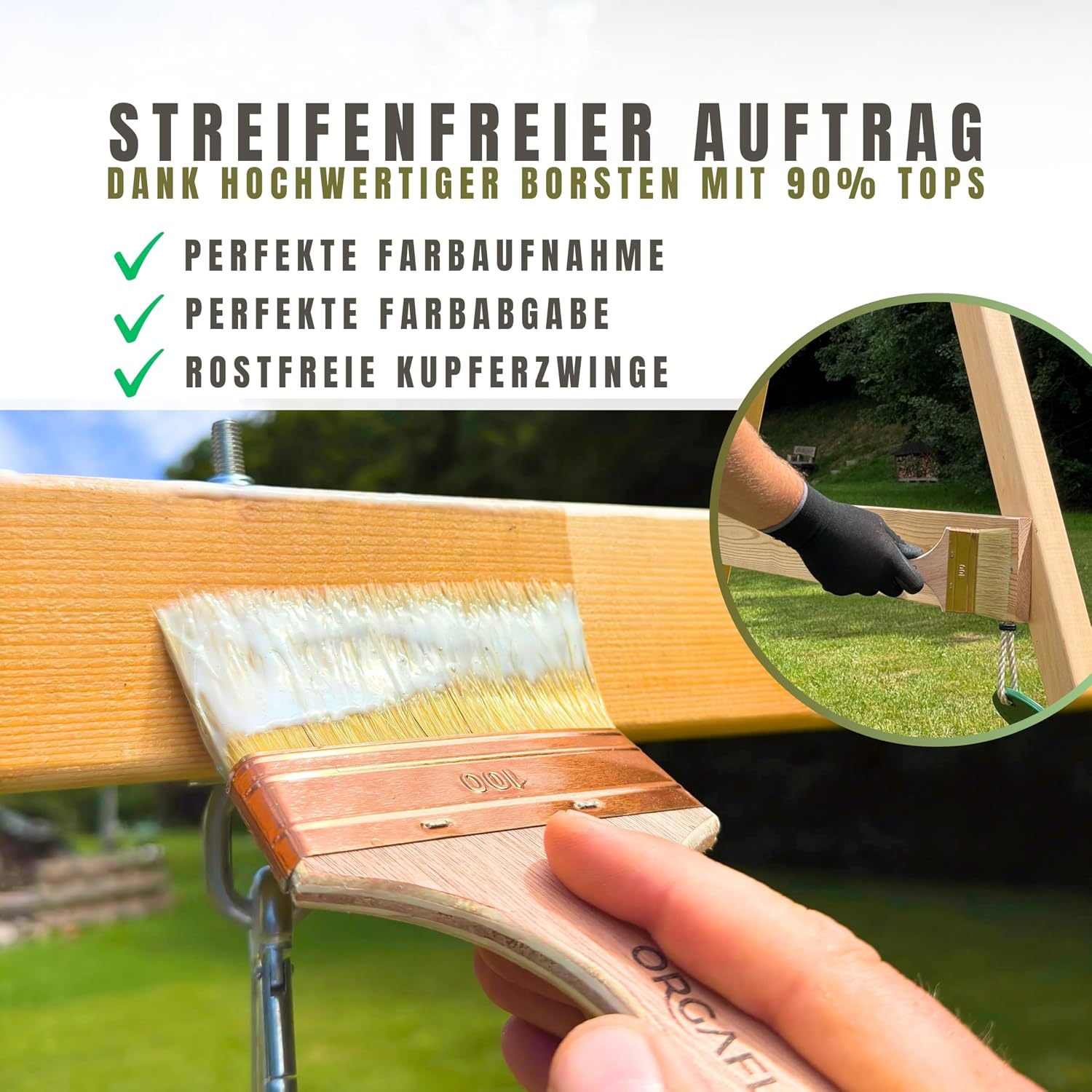 Detalle 2 de ORGAFLIX Flächenstreicher-Set 120mm + 100mm inkl. Farbwanne 15x30cm – Vielseitiger Malerb & Pinsel-Profisatz
