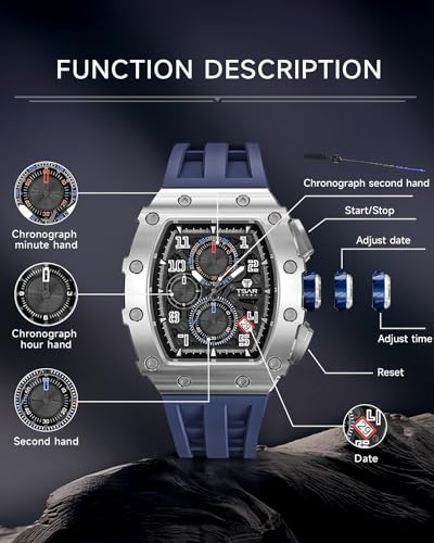 Detalle de TSAR BOMBA TB-8204: Reloj dómine de acero 316L, esfera zafiro y cronógrafo deportivo para hombre