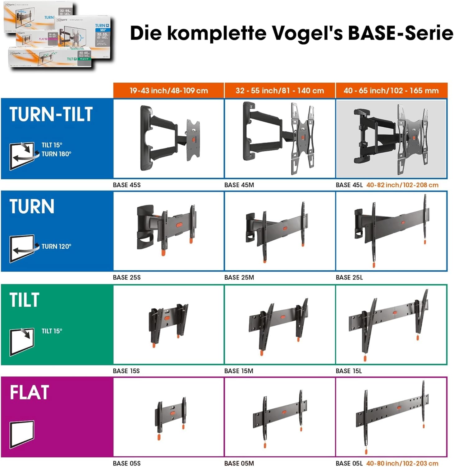 Thumbnail 6 de Vogel's BASE 45 L Schwenkbare TV-Wandhalterung für 40–80 Zoll | bis 45 kg, VESA 600x400, TÜV-zertifiziert