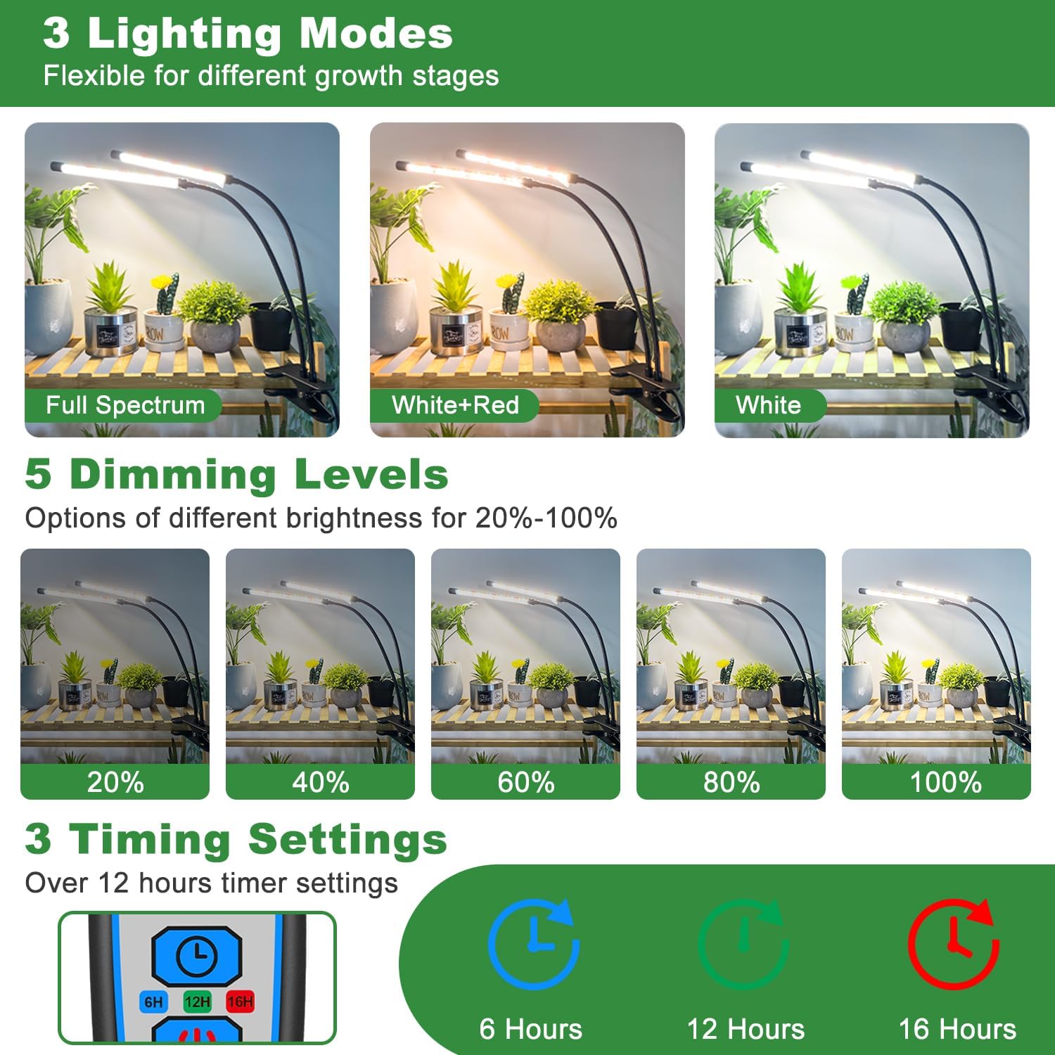 Thumbnail 2 de wolezek LED Grow Light Full Spectrum — 2 Pack Indoor Plant Lamps with Clip and Timers