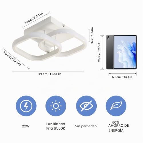 Thumbnail 1 de Osairous Plafón LED para Techo 22W 2550LM – Luz fría 6500K, diseño cuadrado moderno para dormitorio, baño y pasillo