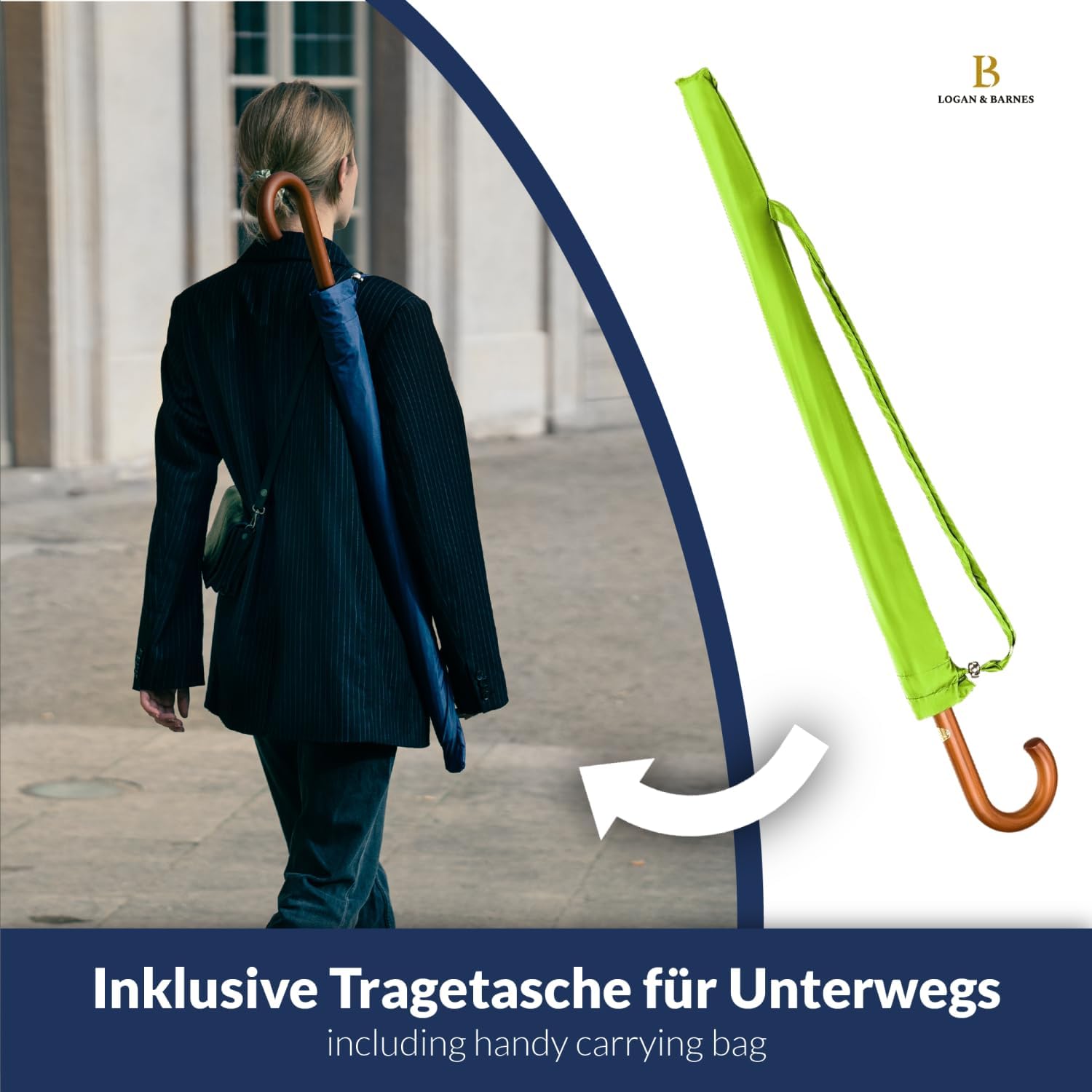 Thumbnail 2 de LOGAN & BARNES Stockschirm Edinburgh Ø120cm – Sturmfest, Holzgriff, XXL Regenschirm