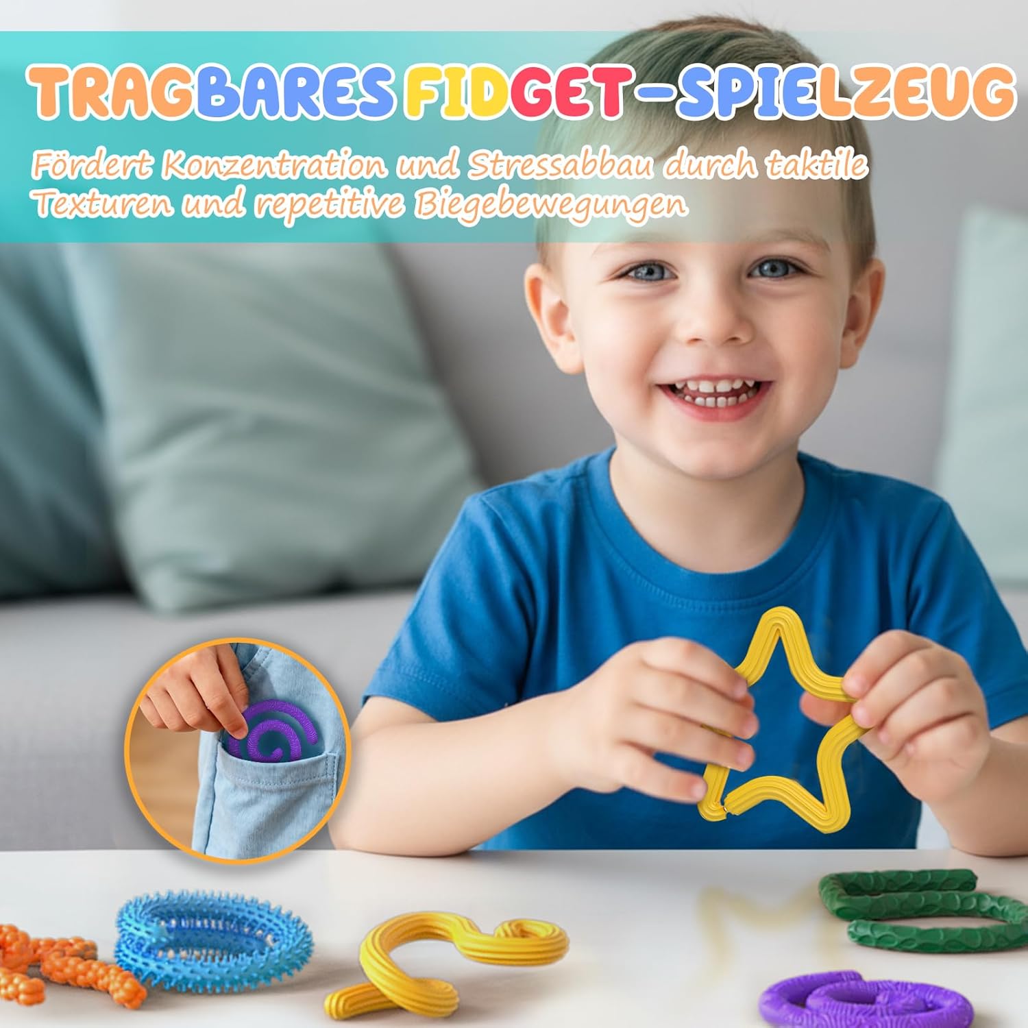 Detalle de BDwing Sensorik Stick – 8er Set Silikon-Stäbe als ruhiges Fidget Toys zur Stressreduktion