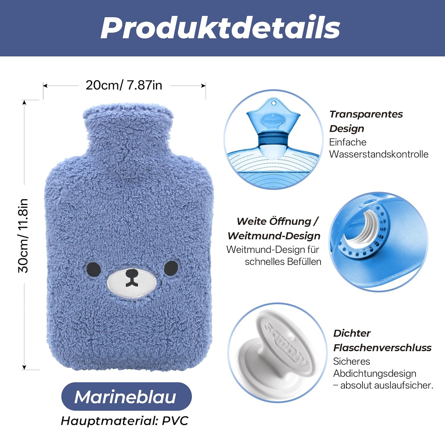 Thumbnail 4 de samply Wärmflasche 2 L Dunkelblauer Bär