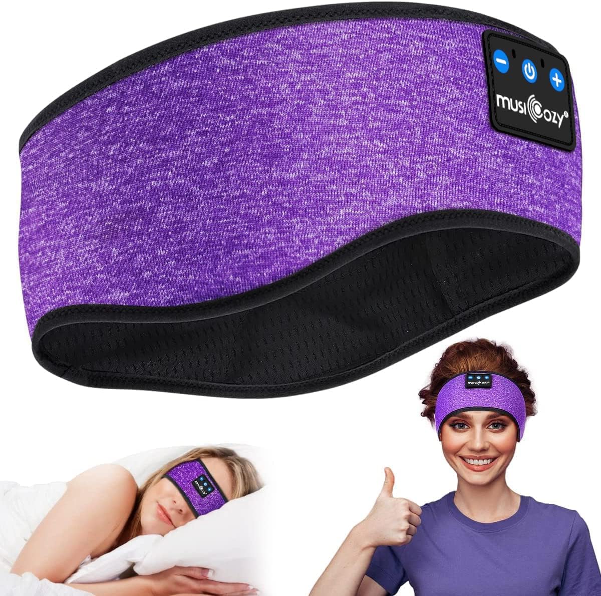 Detalle de MUSICOZY Sleep Headphones Headband – Ultra-Thin, Bluetooth 5.4, 16H Battery for Side Sleepers