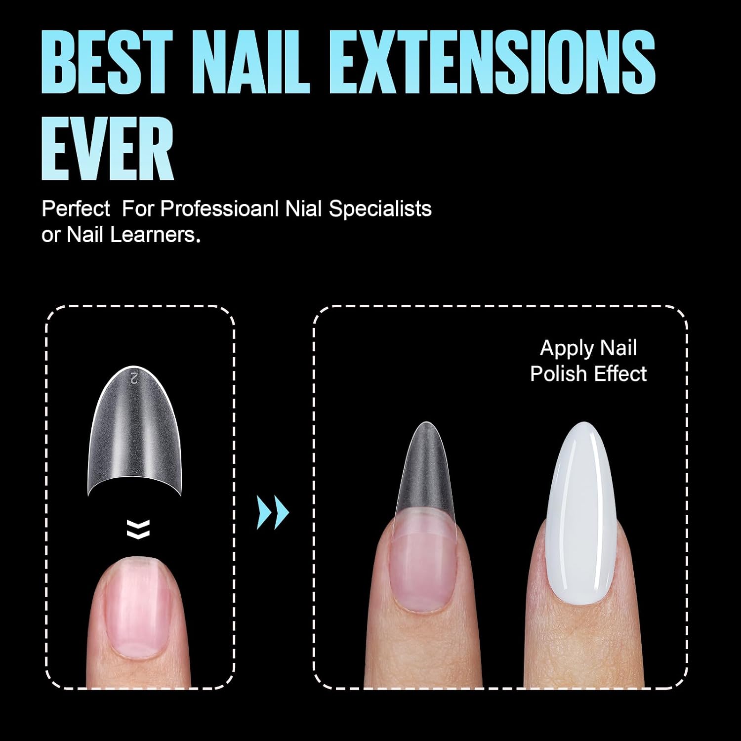 Detalle de TOMICCA Nagelspitzen Kurz Mandel – 240 klare Tips in 12 Größen für Acryl & Gel (ohne Kleber)