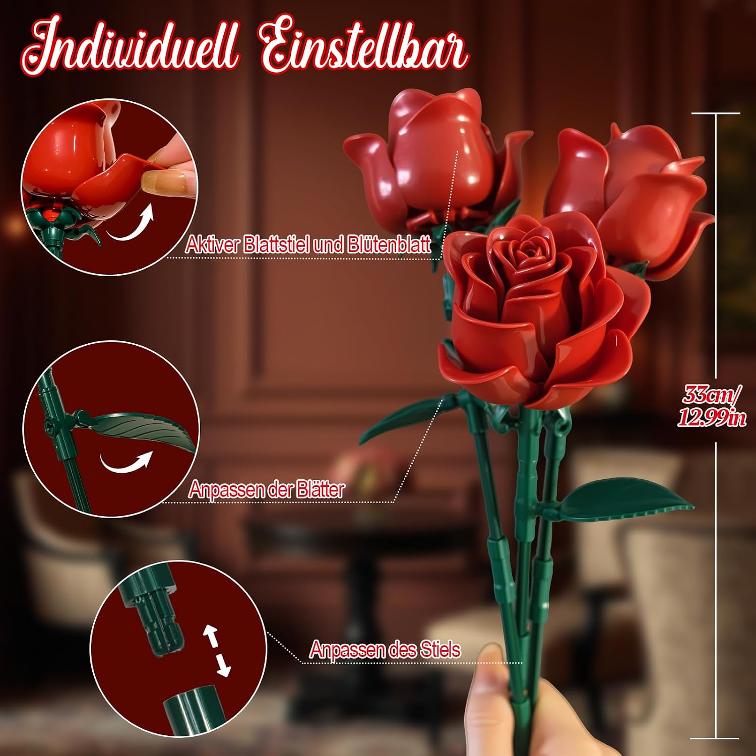 Detalle 2 de Rot Rosenstrauß Bausatz 12 künstliche Rosen