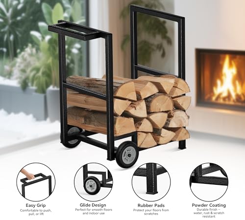 Thumbnail 4 de HFHOME Rangement intérieur pour bûches avec roulettes