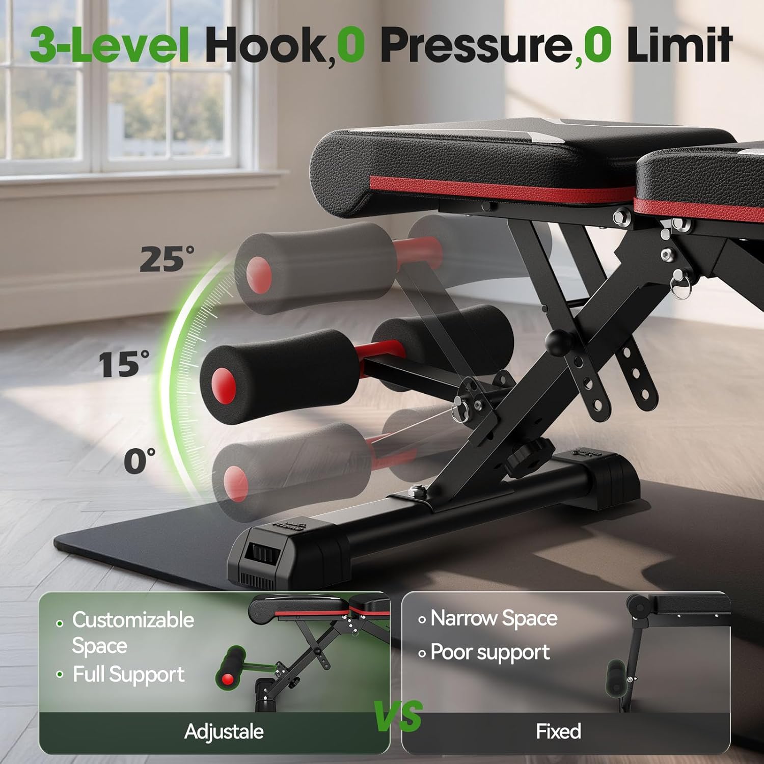 Detalle 1 de FLYBIRD XL Adjustable Weight Bench, 750 lb Capacity, Foldable with Extended Headrest